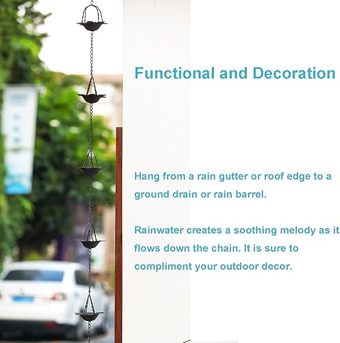 Miniatura 3 de Cadena de lluvia de flores de lirio de agua, cadenas de lluvia de repuesto para canaletas exteriores, 8.5 pies de longitud, azul antiguo