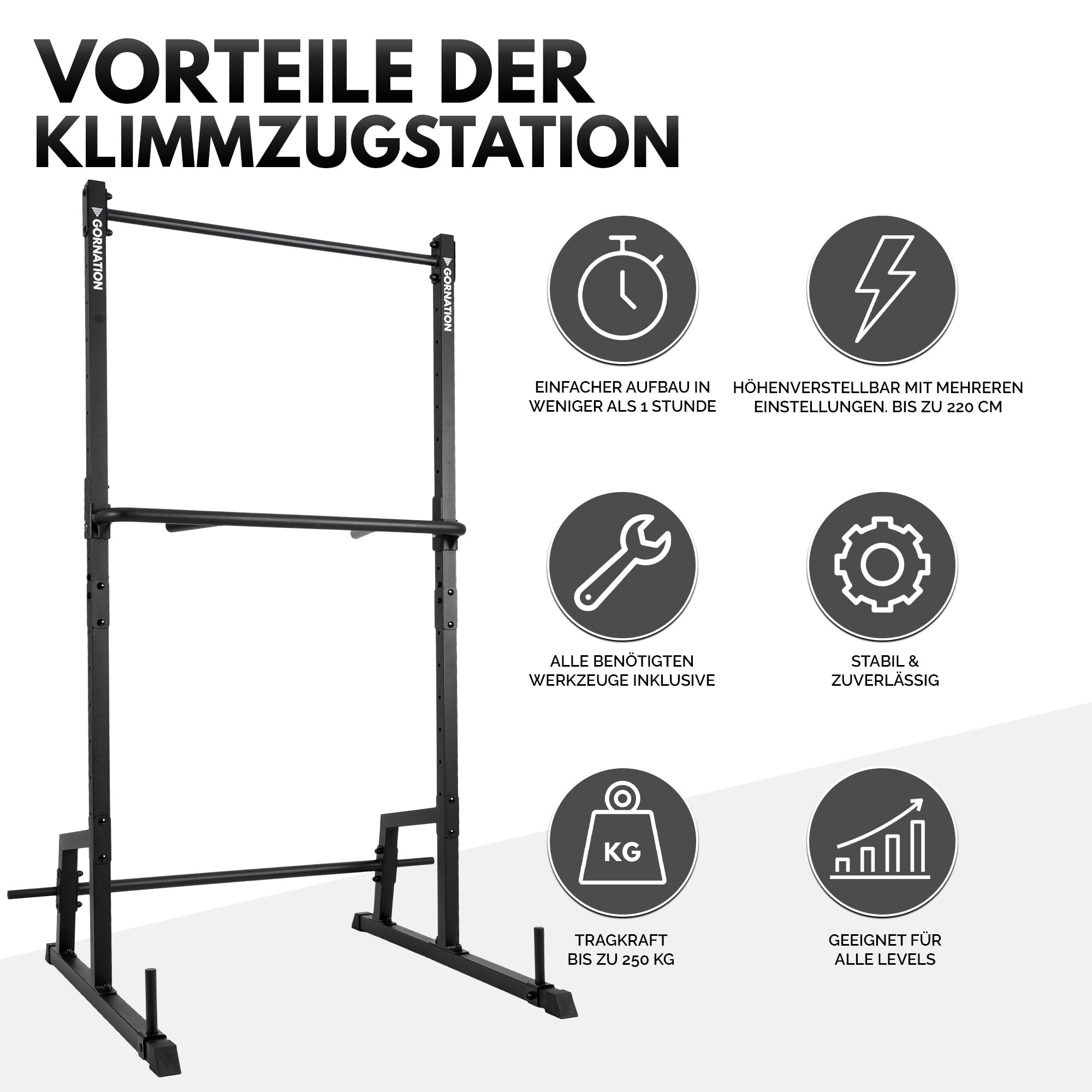 GORNATION Pull Up Station, Klimmzugstange freistehende, Freistehender Power Tower, Klimmzugstation, multifunktionaler Kraftturm für Zuhause, Fitness Rack, für Klimmzüge & Calisthenics