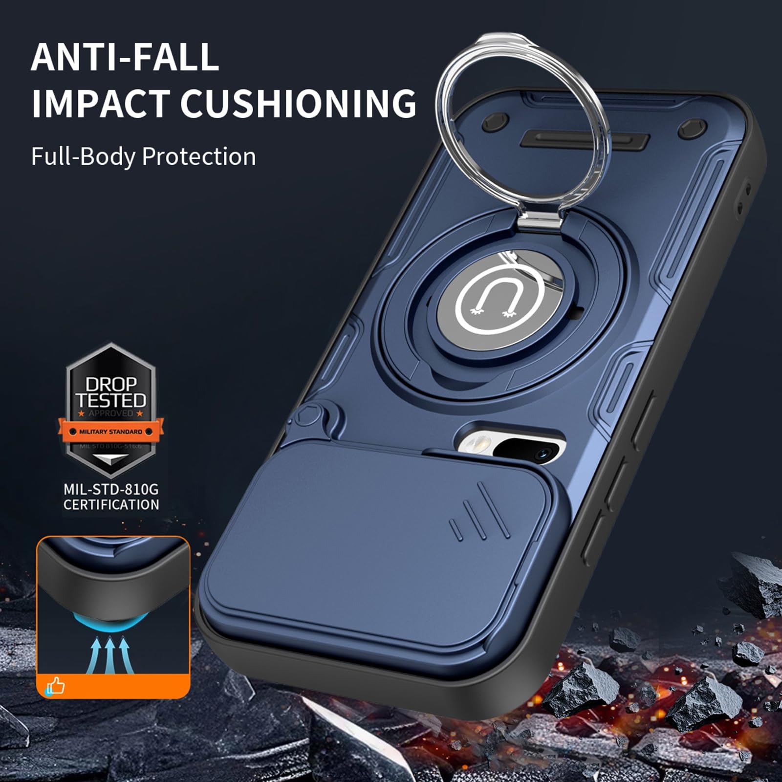 Etui na telefon komórkowy do Xiaomi 17 Pro Max / 17 Pro / 17, przesuwne etui ochronne na aparat, podpórka, odporne na uderzenia, niebieskie, 17