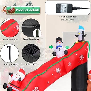 9.7 Ft Christmas Inflatable Outdoor Yard Slide Santa Clause Decor | Giant Inflatable Snowman Christmas Blow Up, Built-in LED Lights,X'mas Party Decor Yard, Lawn, Garden, Holiday Decor