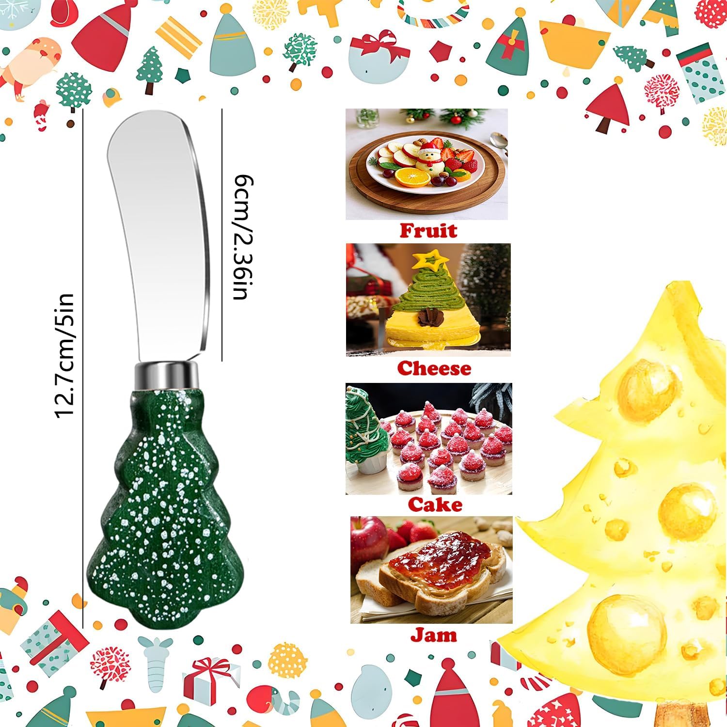 6PCS Cheese Butter Knife Cheese Spreader,Wooden Handles,Stainless Steel Blades,for Butter,Cream Cheese,Jam,for Family Gathering Party Halloween Christmas,Perfect for Charcuterie Boards (Silver)
