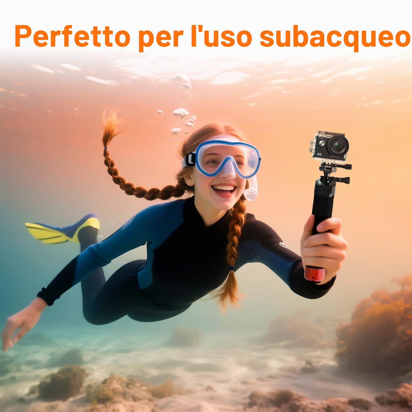 Wiseten Impugnatura Galleggiante Impermeabile per GoPro, Bastone Selfie Subacqueo con Testa a Sfera a 360° per GoPro Hero 13 12 11 10 9 8 Black DJI Osmo Action 5 Pro Fotocamera Accessori