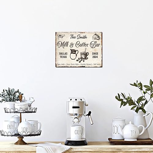 Miniatura 7 de Letrero de café rústico personalizado para decoración de cafetería, letrero personalizado de barra de café de granja, leche fresca de granja,