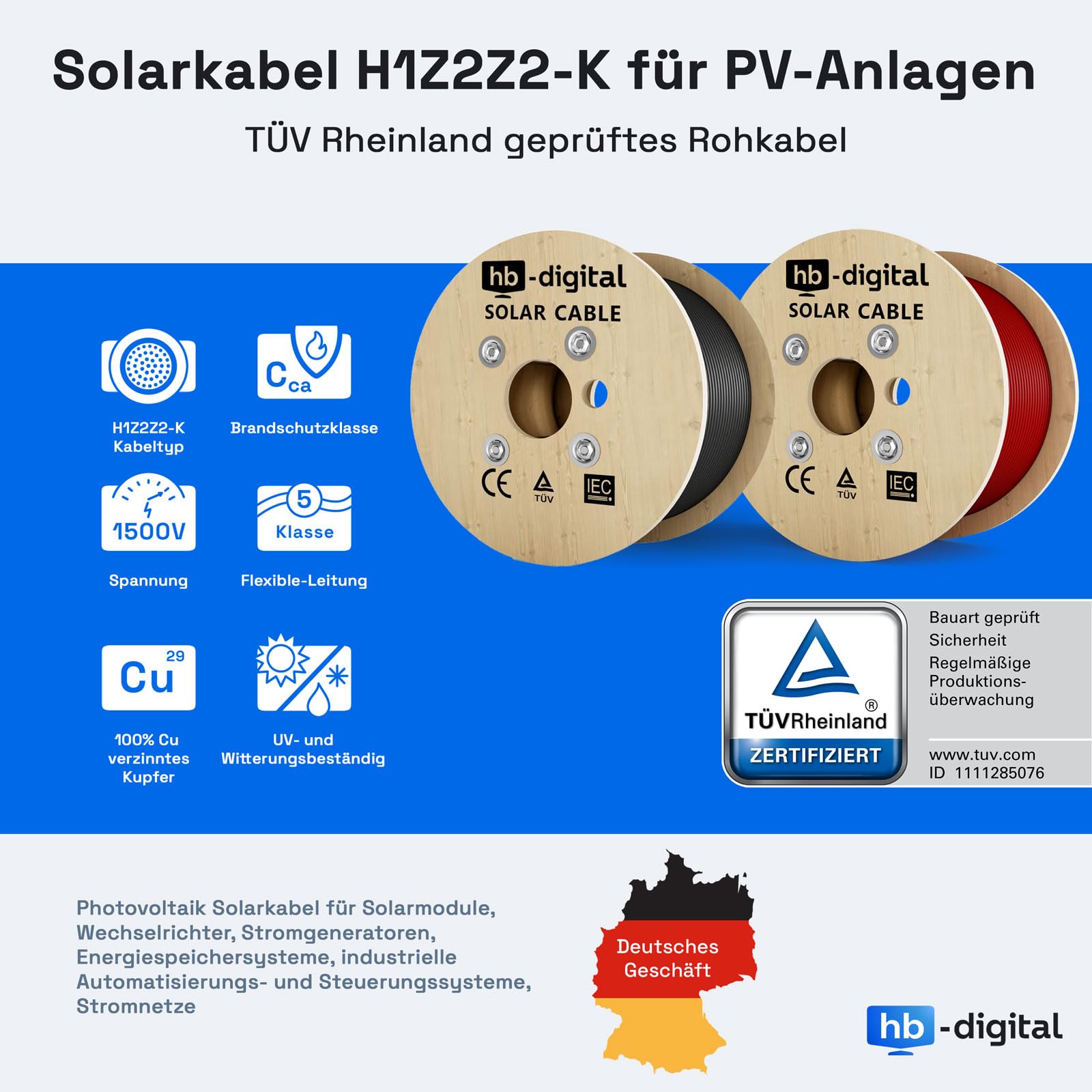 HB-DIGITAL Kabel solarny 40 m 4 mm² z wtyczką solarną i gniazdem solarnym do modułów solarnych, czysta miedź, kabel przedłużający, panel słoneczny, przewod, pojedyncza, elastyczna, dwuwarstwowa,