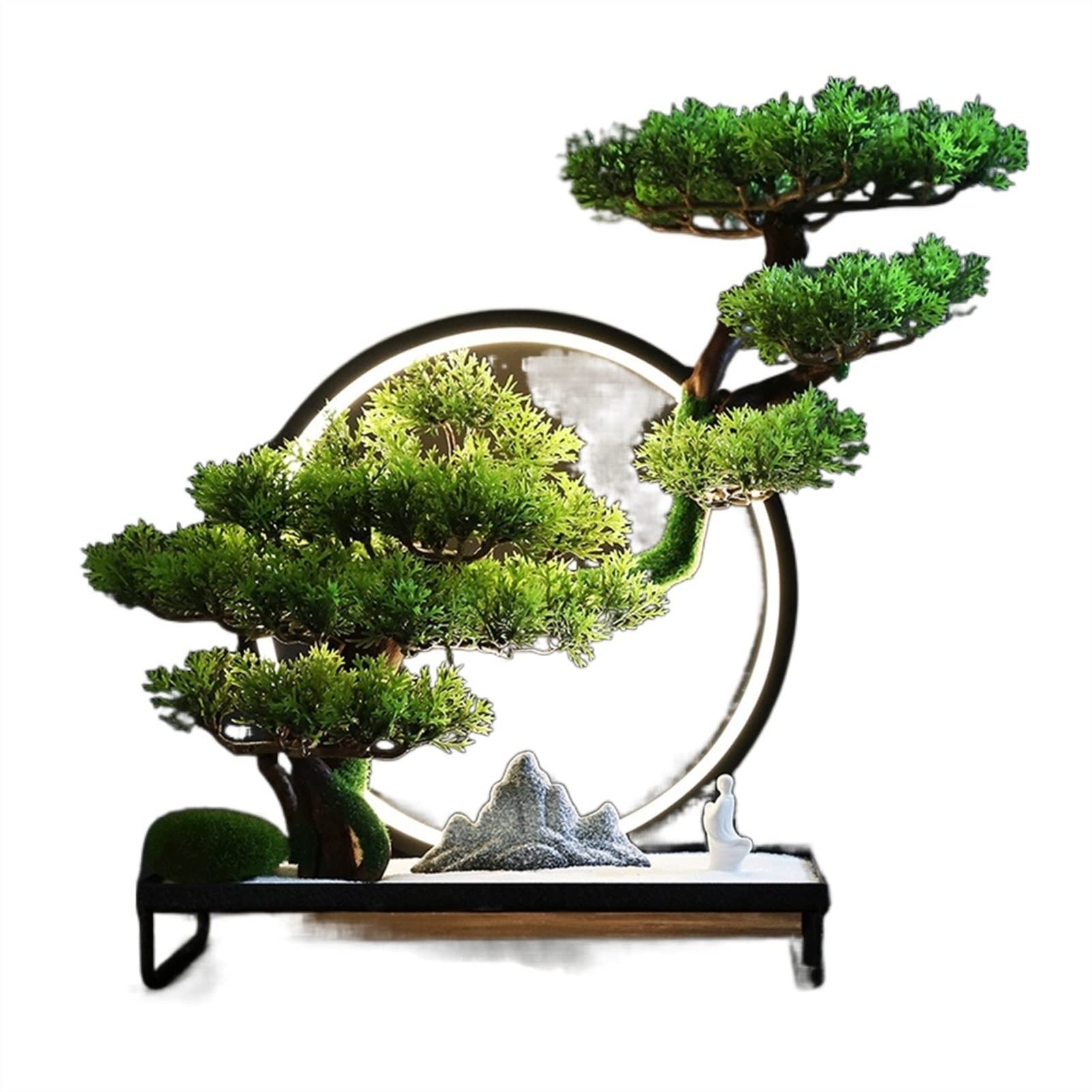 Sztuczne Bonsai 9 cali sztuczna sosna Bonsai, realistyczna fałszywa dekoracja roślinna, sztuczne rośliny z posągami małych mnichów, do ekspozycji na biurku, dekoracje do ogrodu Zen Sztuczne dekoracje