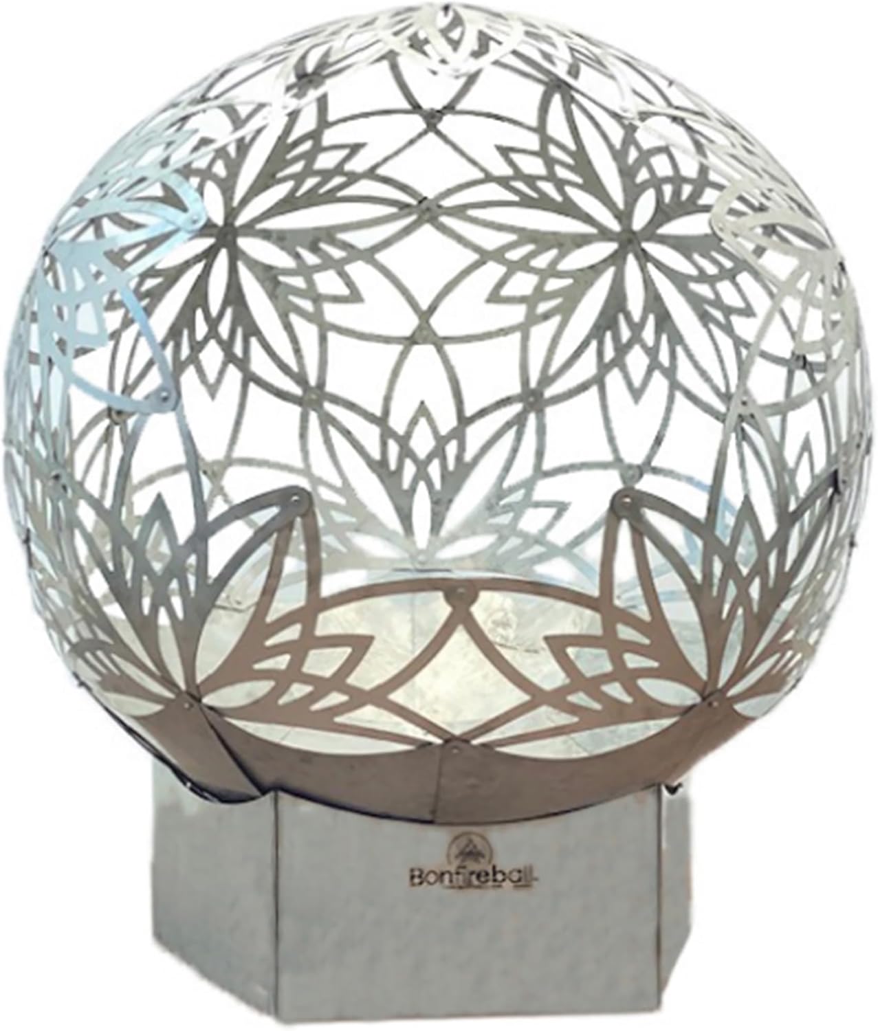 FlowerHouse: Bonfireball Fire Pit - 50" Lotus - Base & Flower Pattern Cover, Stainless Steel, Portable Fire Pit, Outdoor Décor, Patio, Backyard, Beach