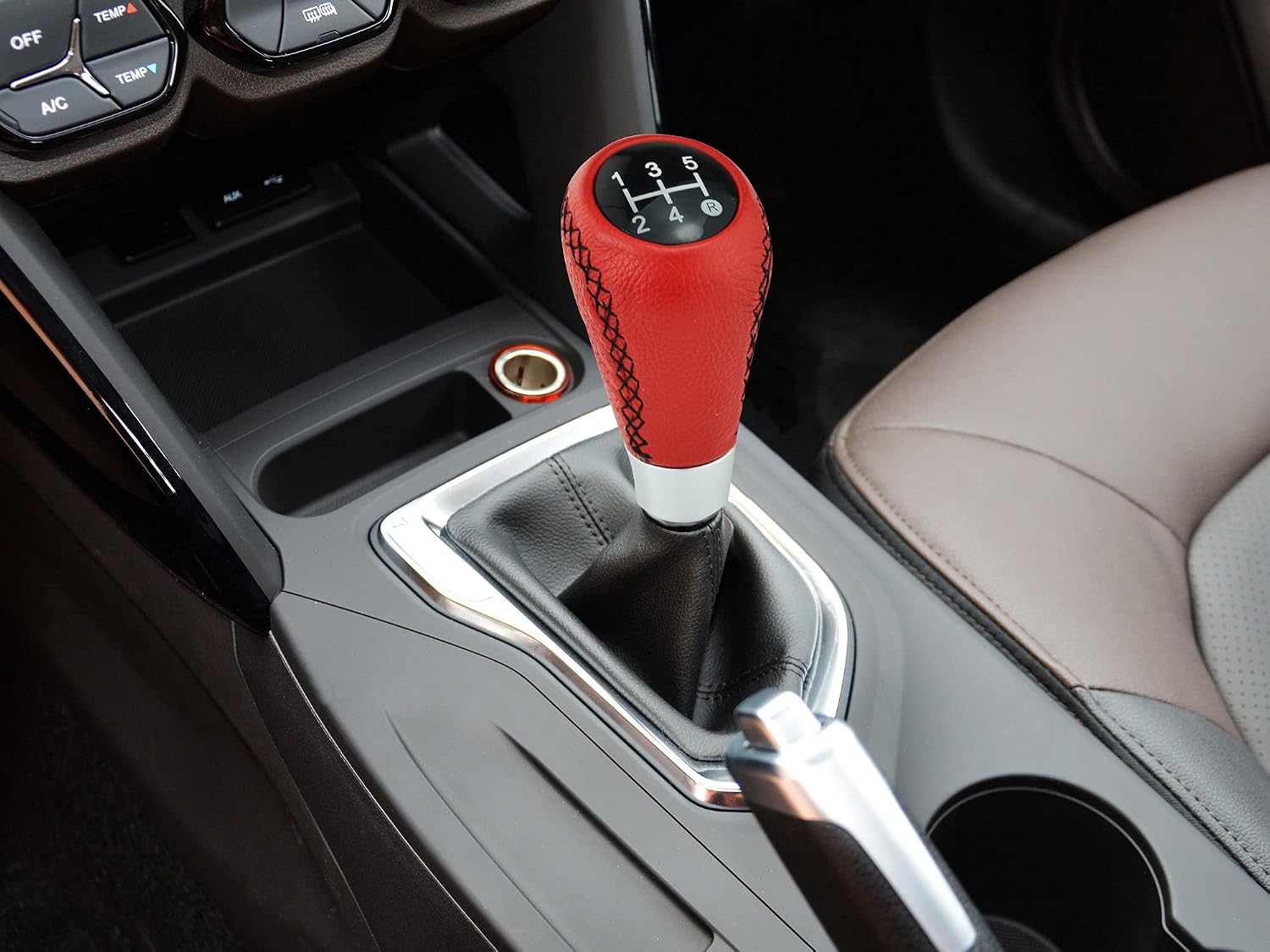 Bashineng 5 Speed Shift Knob Shifting Lever Leather Gear Stick Transmissions Shifter Handle Fit Most Manual Cars Truck SUV Vehicle (Red)