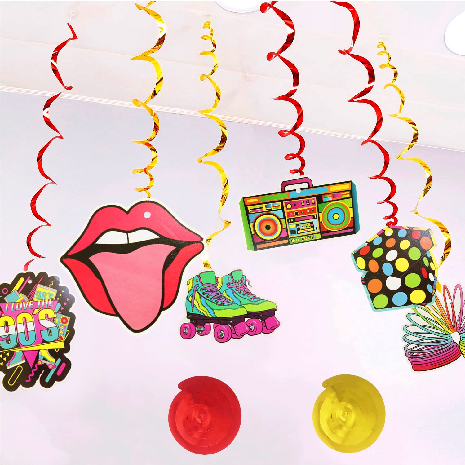 32 Pièces Décorations Suspendues Rétro Années 90 - Tourbillons Disco Hippie Pour Fête