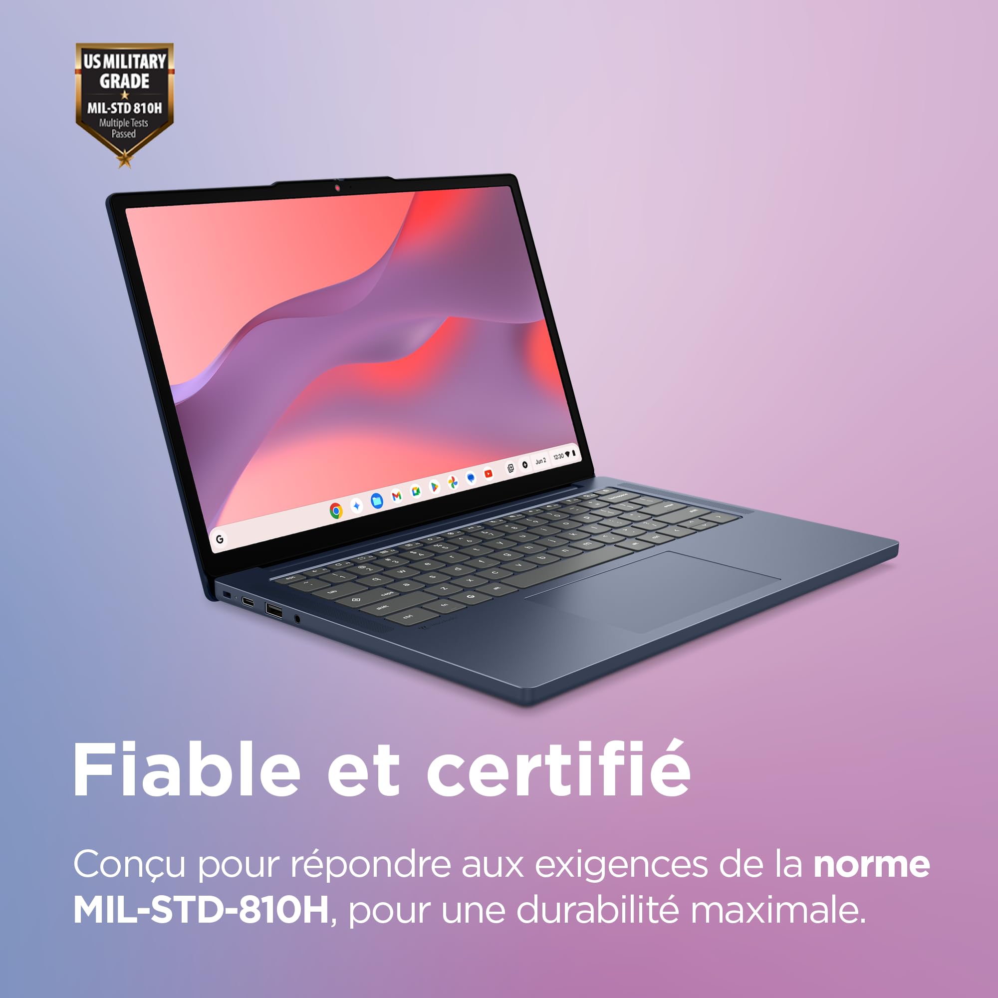 Lenovo Chromebook 14M8911 - Ordinateur Portable 14'' WUXGA (MediaTek Kompanio 540, RAM 8Go, SSD 128Go, Arm Mali-G57 MC2 GPU, Chrome OS) Clavier AZERTY Français - Cosmique Bleu