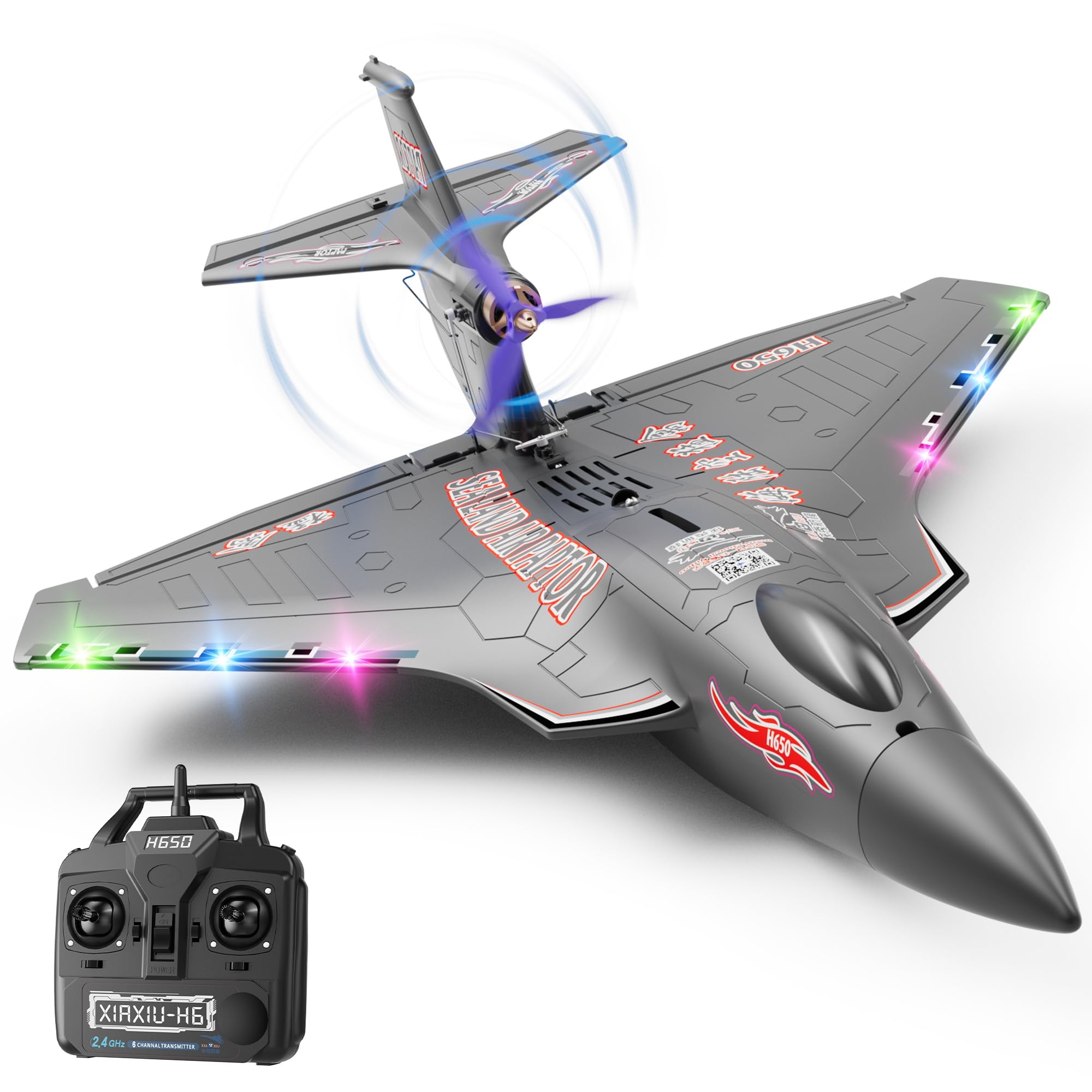 Rumdout 6CH Amphibious RC Plane for Water, Land & Air, Remote Control Airplane Flying Boat Toys,2.4GHz 6-axis Gyro Stabilizer RTF Glider Aircraft Jet (Black)