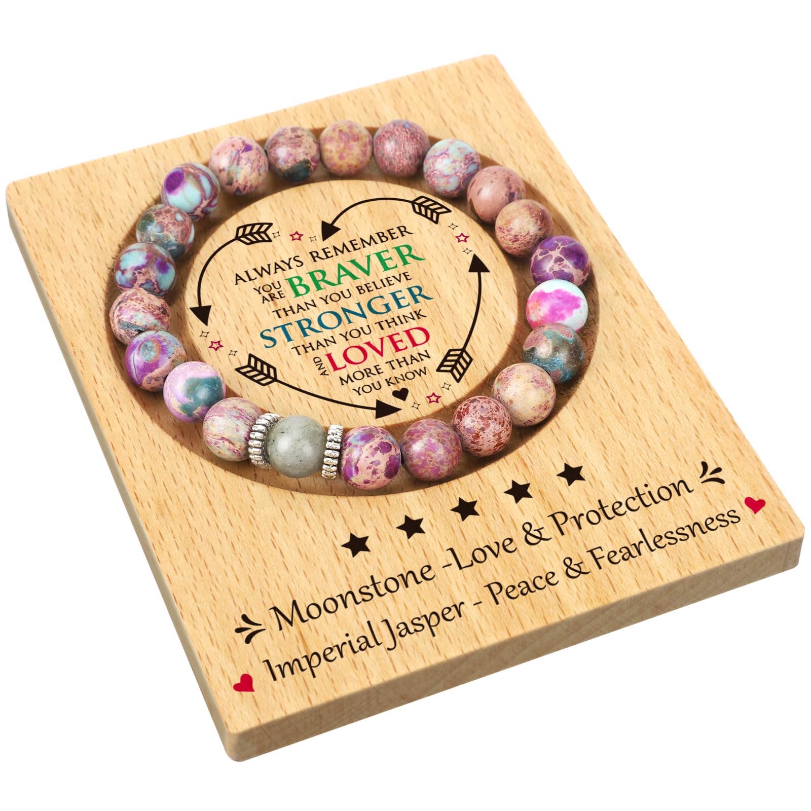 ARTINAEL Birthday Gift for Women Teen girl Jasper and Moonstone Bracelet with Inspirational Quotes | Christmas Gifts for Daughter Niece Granddaughter
