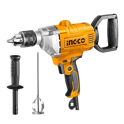 INGCO 1100W Electric Handheld Concrete Cement Mixer, 16MM Heavy-Duty Keyed Chuck | D Handle | Self-Lock | Froward/Reverse Concrete Mixing Drill Machine Suitable For Mixing Cement, Mortar, Paint