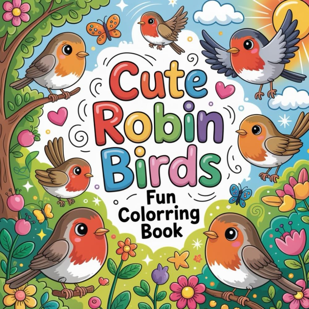 Cute Robin Birds Fun Coloring book: robin bird coloring book adults relaxation focus, garden robin color book women stress relief calm, spring robin ... cute robin color book adults calming focus