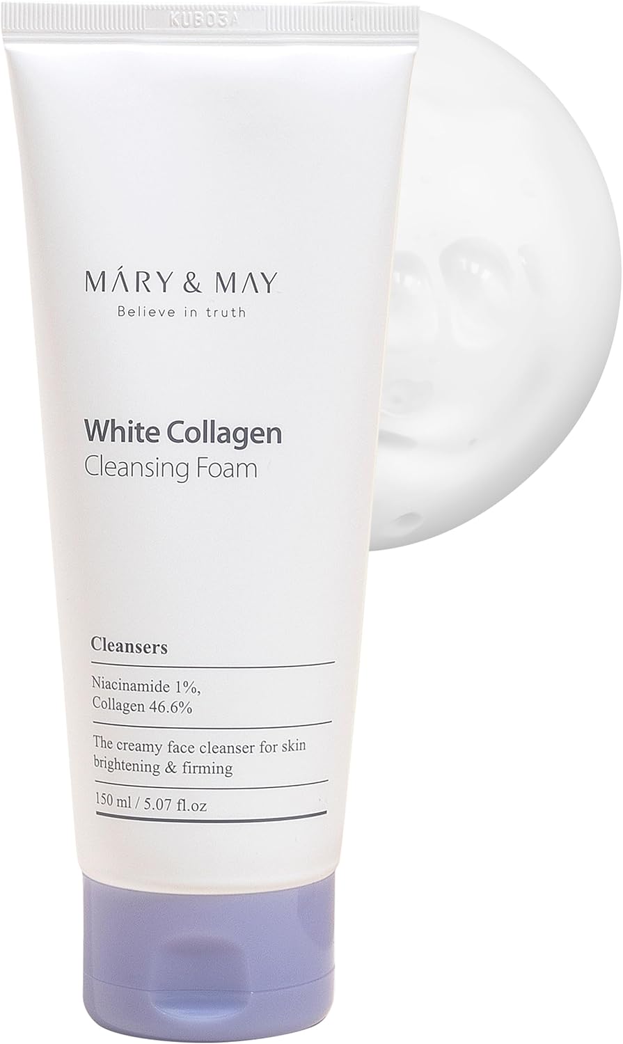 Mary&May White Collagen Cleansing Foam – Deep Cleansing, Hydrating Formula for Firm and Radiant Skin with Niacinamide – Korean Skincare, EWG Green Grade, Hypoallergenic, 5.07 fl.oz.