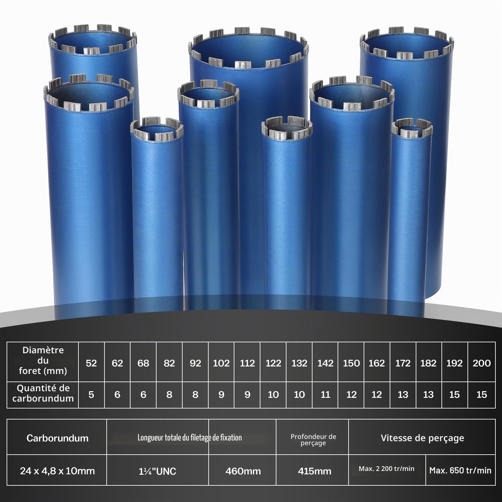 Couronne de Forage Diamantée Ø92 mm/L460mm, 1 1/4" UNC Trépan Carotteuse