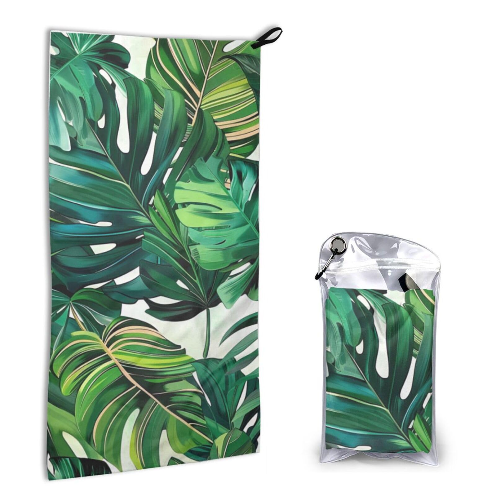 BWWHCCTI Quick Dry Hand Towel With Bag - tropical leaves Printed Super Absorbent Face Cloth Microfiber Travel Sports Towels 40x80cm