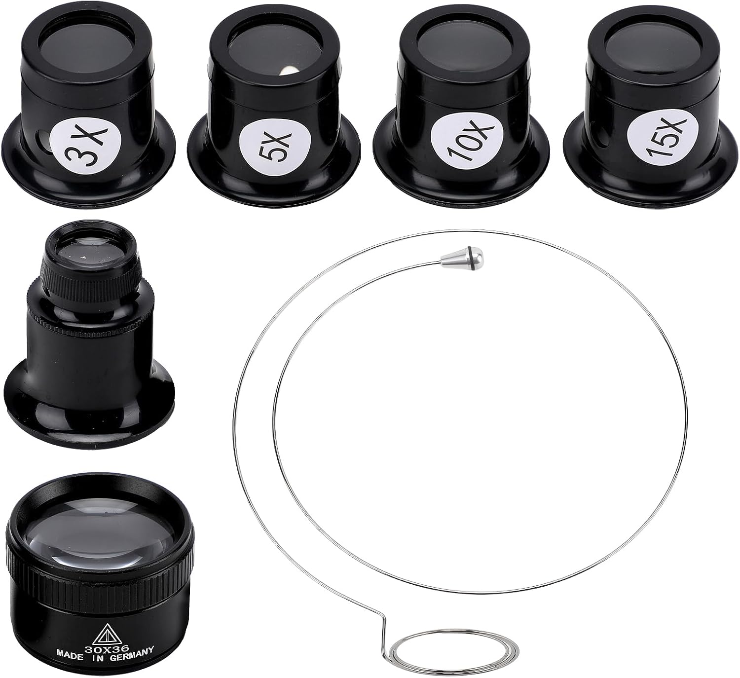 6 Pcs Jewelers Loupe with Holder, 3X/5X/10X/15X/20X and 30 x 36 mm Lens Watch Loupe Jewelry Experimental Repair Tool, Monocular Magnifier Magnifying Glass Eye Loop Magnifier for Watchmaker