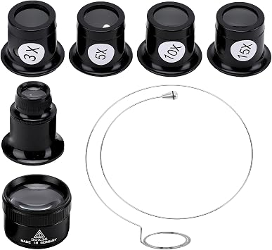 6 Pcs Jewelers Loupe with Holder, 3X/5X/10X/15X/20X and 30 x 36 mm Lens Watch Loupe Jewelry Experimental Repair Tool, Monocular Magnifier Magnifying Glass Eye Loop Magnifier for Watchmaker
