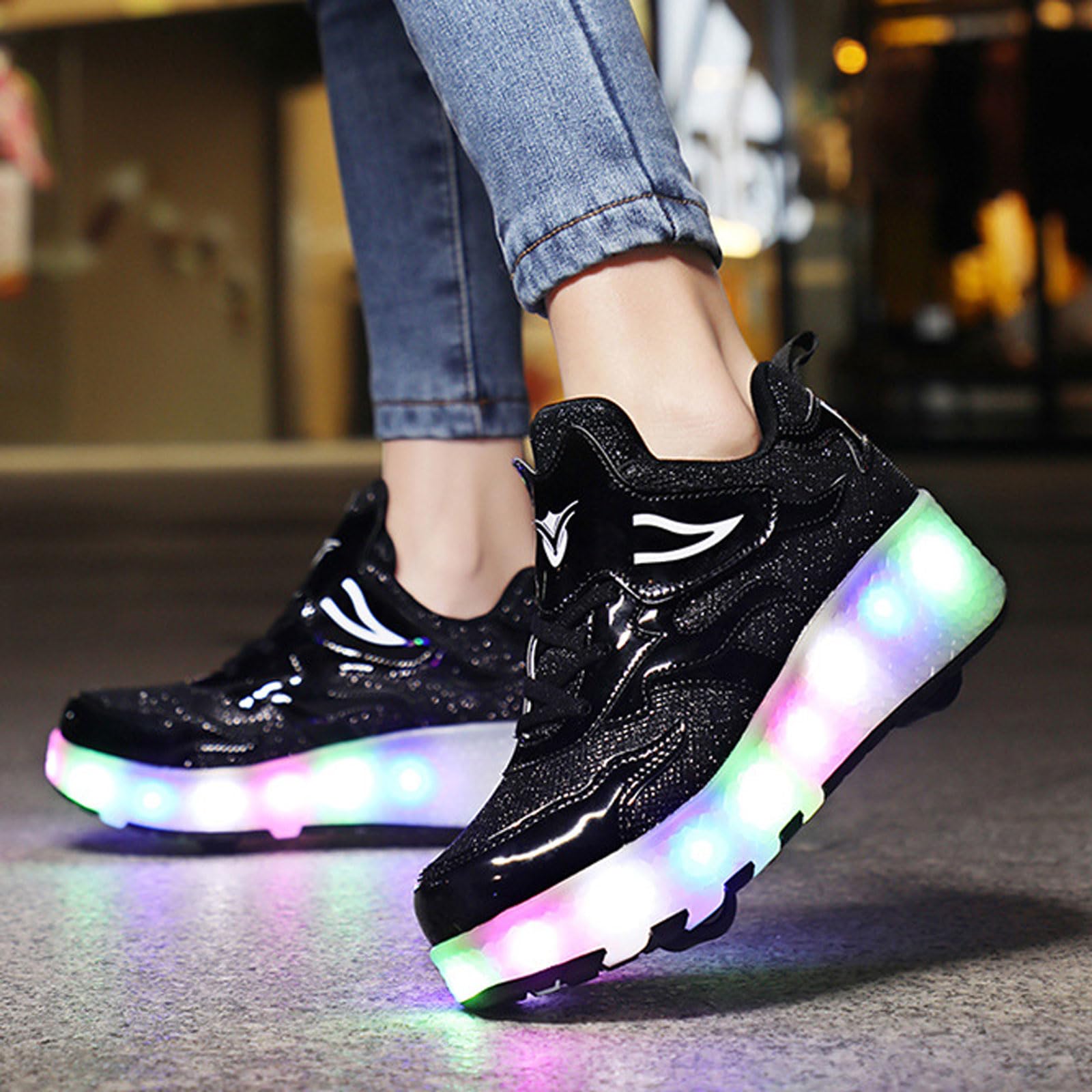 Zapatillas Deportivas con Dos Ruedas y Luces,Zapatillas de LED,Zapatos con Ruedas y LED Luces para Niña,Recargables,Retráctil,para Regalos navideños creativos para niños