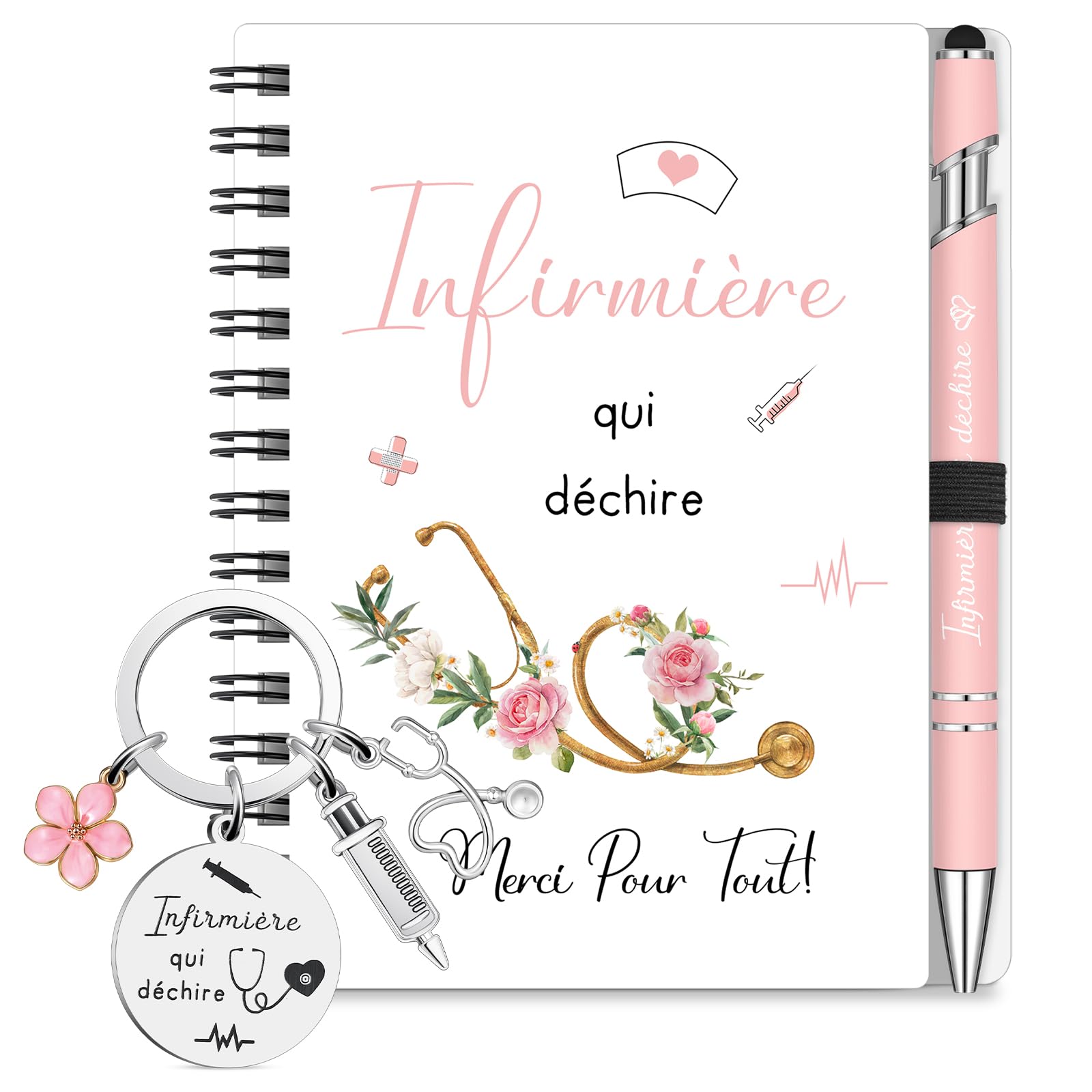 Sinmoe Cadeaux pour Infirmière Mini Bloc-Notes Porte-Clés Stylo à Bille Infirmière Qui Déchire