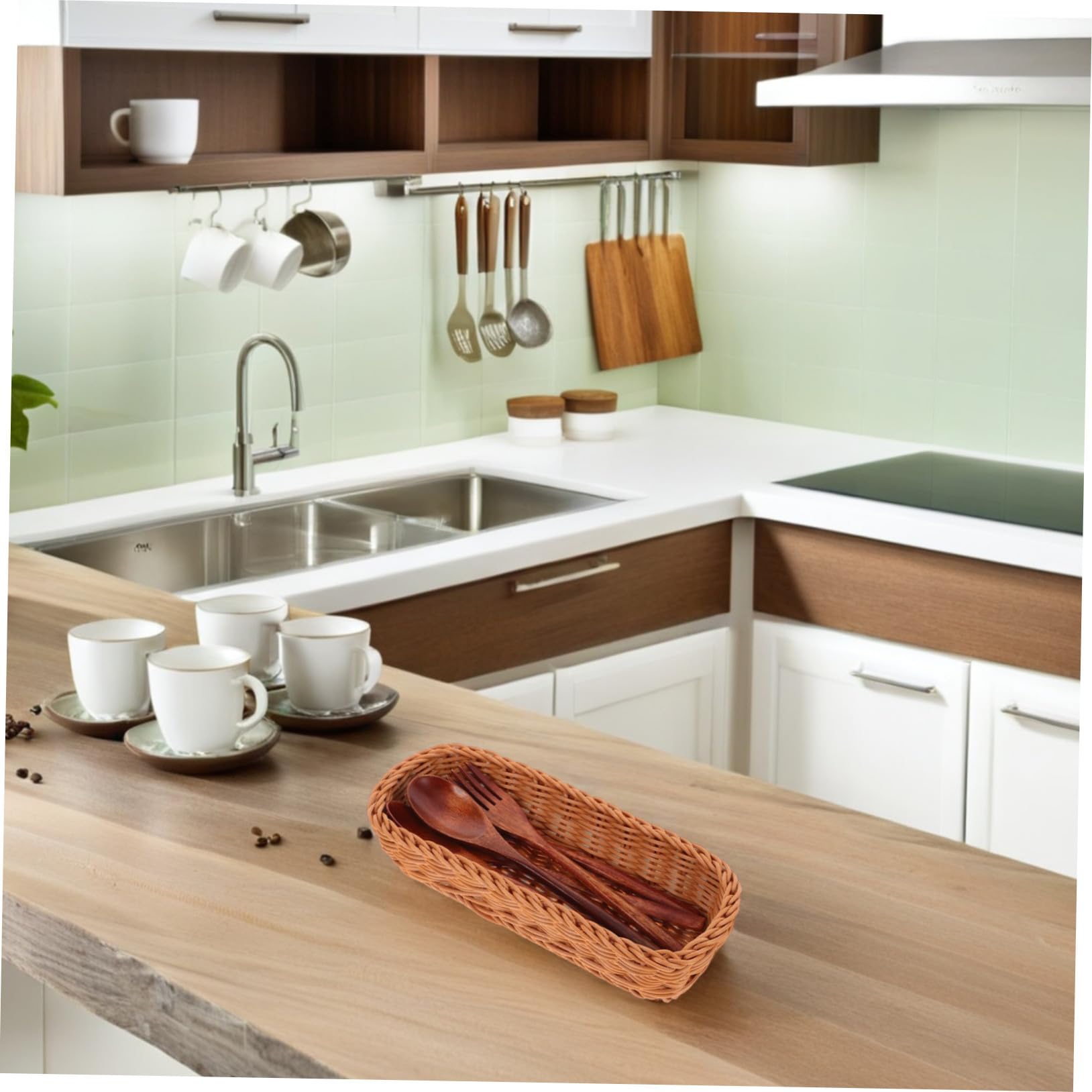 Cesta de Almacenamiento Tejida de Plástico para Cubiertos y Palillos Diseño Compacto y Ligero Color Natural Organizador Práctico para Cocina Elegante