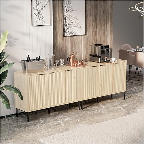 Set of 2 Large Buffet Sideboard Cabinet,91.96" Long Credenza Storage Cabinet,Mid Century Modern Kitchen Pantry Storage Cupboard Cabinets with Doors and Shelves,Fluted Cabinets for Dining Room