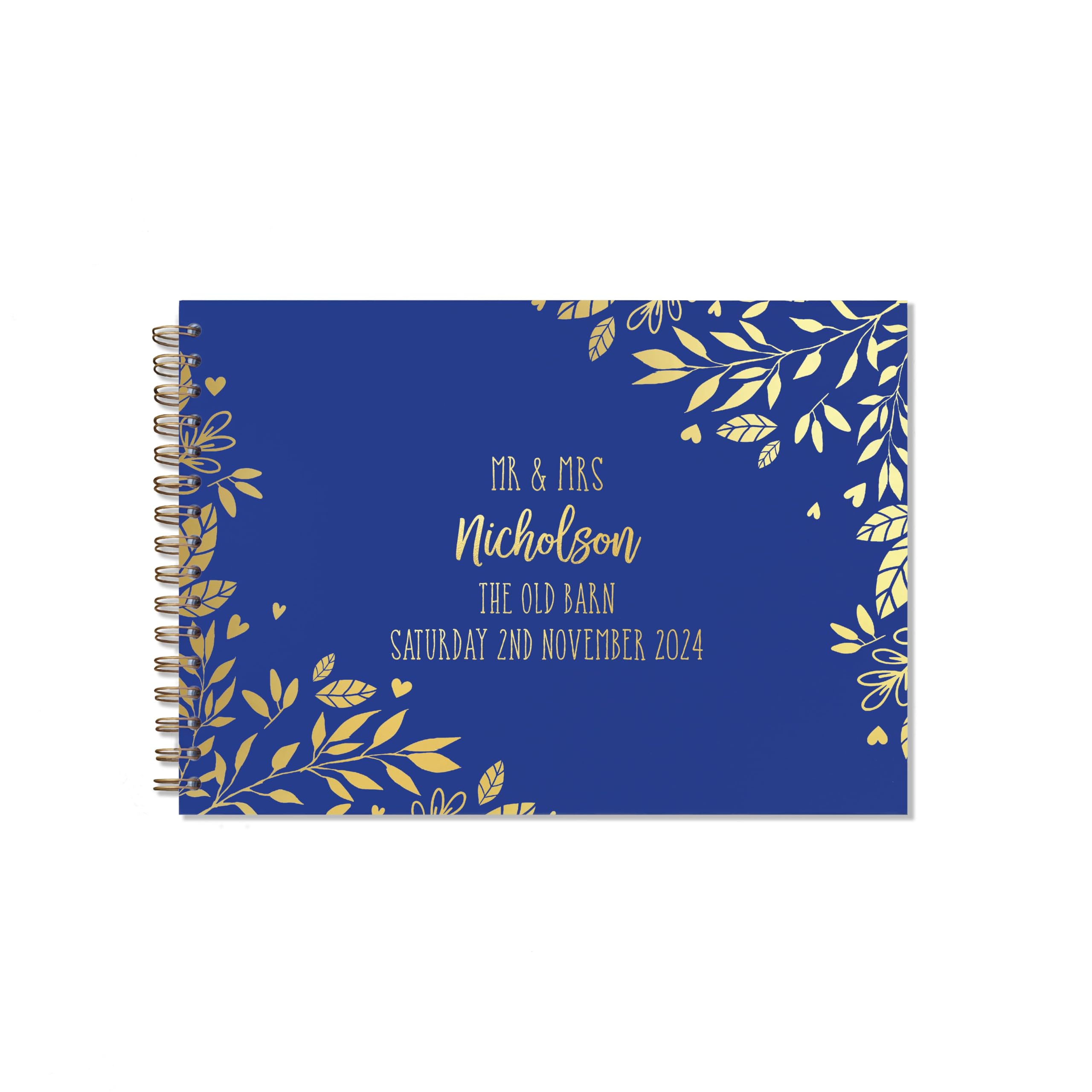 "Manta Makes Wedding Guest book personalised gold foil 26 colour choices A5 or A4, signing book wedding decorations for wedding reception, wedding books for guests to sign (A4, Cobalt)"