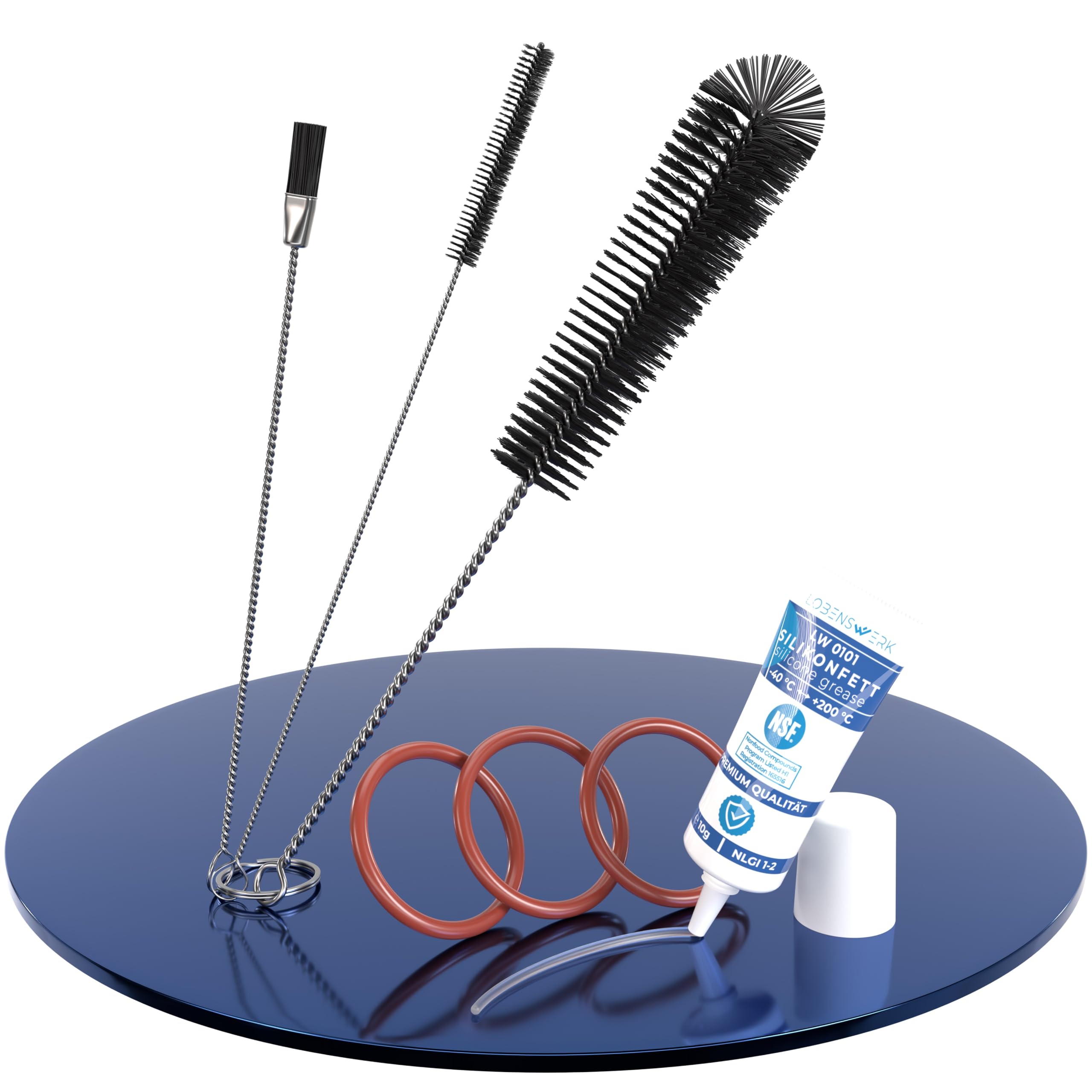 LOBENSWERK Großes Pflegeset [inkl. Video-Einbauanleitung] für DeLonghi Kaffeevollautomat | passgenau für ECAM ESAM ETAM & Serien Magnifica, Maestosa | inkl. Reinigungsbürsten, Silikonfett & O-Ringe