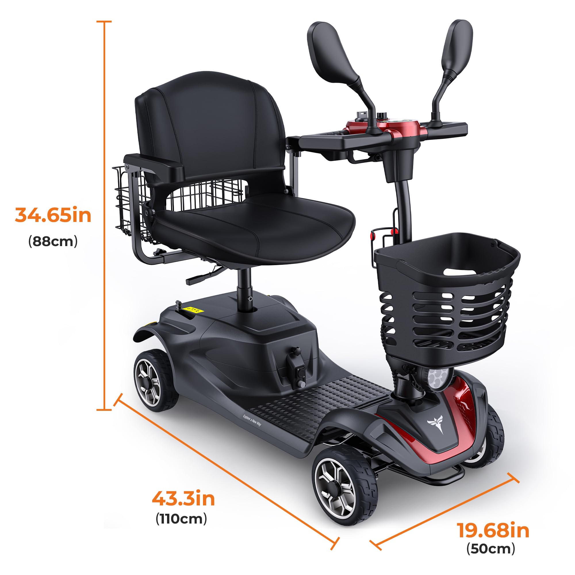 ENGWE Patinete de movilidad, para personas mayores, alcance de 15 km, carga máxima de 120 kg, 4 ruedas, diseño de rueda antivuelco, patinete de movilidad urbana (Rojo)