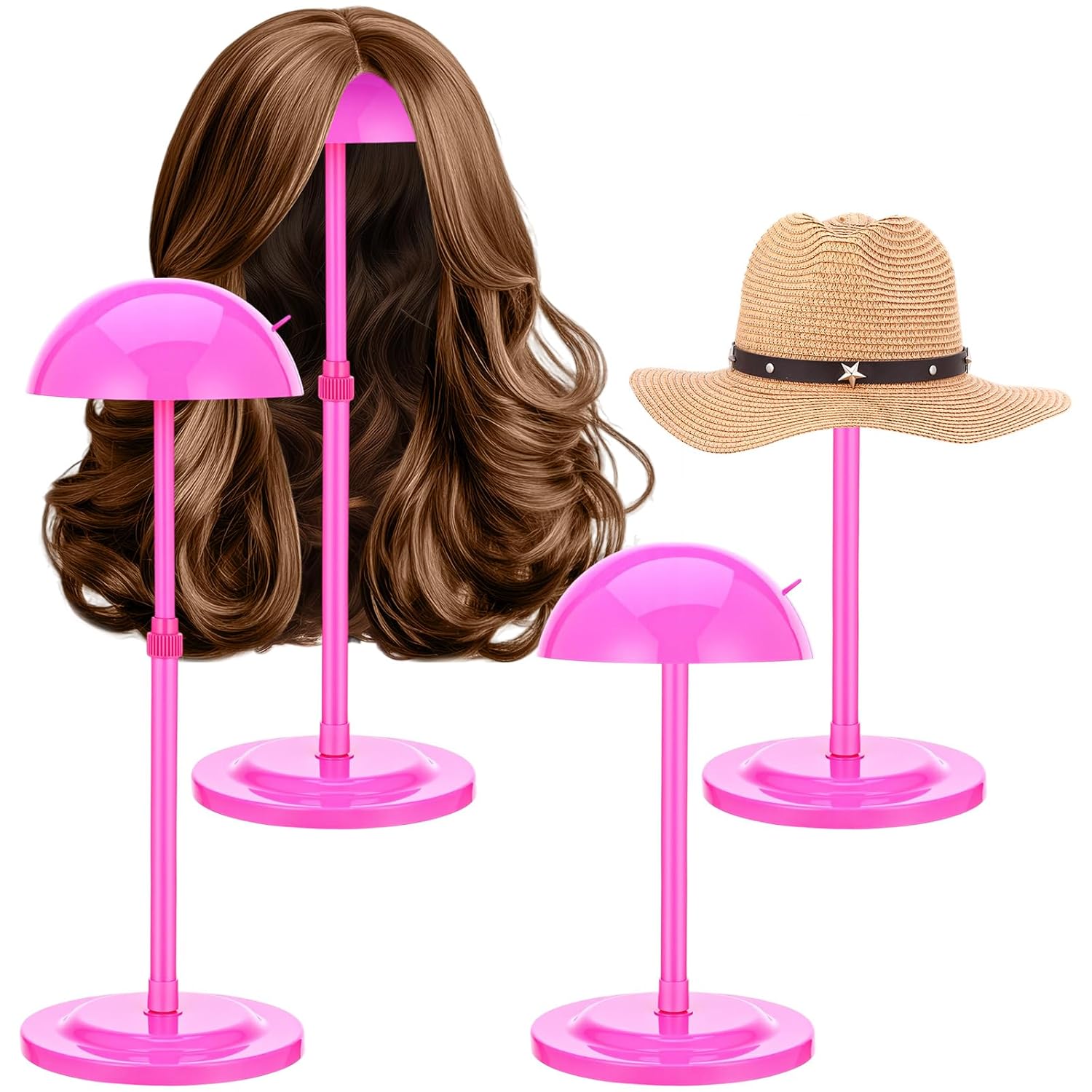 Tatuo 4 Pcs Wig Holders, 9.8"-18.9" Adjustable Height Wig Head Stand Portable Hat Display Holder Storage for Multiple Travel Wigs Styling Practice women DIY Head Stand Non Slip Stable (Black)