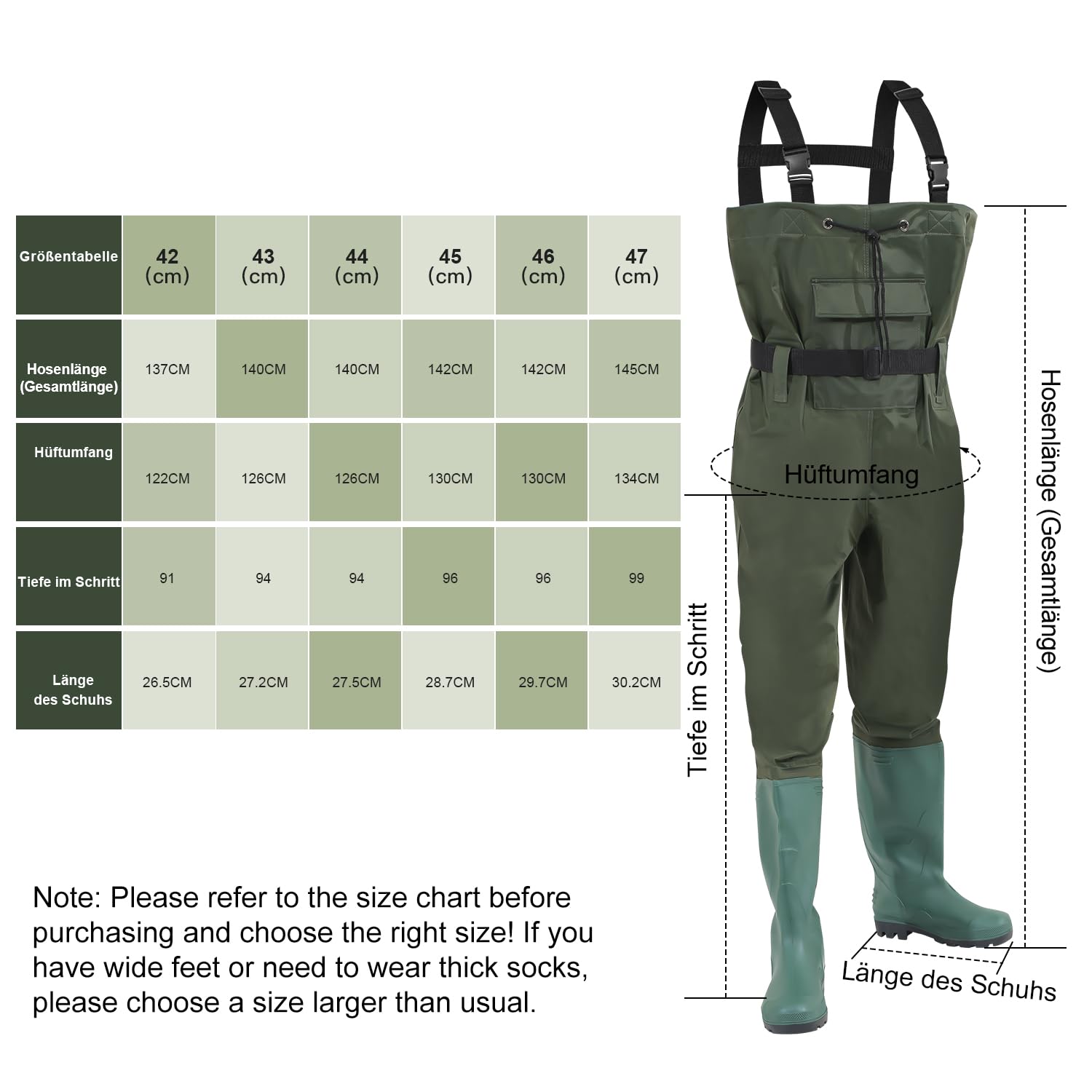 Wathose, Wathose Herren Wasserdicht, 70D Nylon Composite PVC Angelhose, Anglerhose mit Stiefel, Wathose Herren Damen für Baustellen, Angeln, Bauernhöfe, Gärten