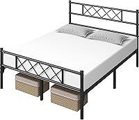 Vista 4 de Yaheetech Full Size Metal Platform Bed Frame with Simple Headboard and Footboard, Mattress Foundation for Under Bed Storage, Steel Slat Support, No