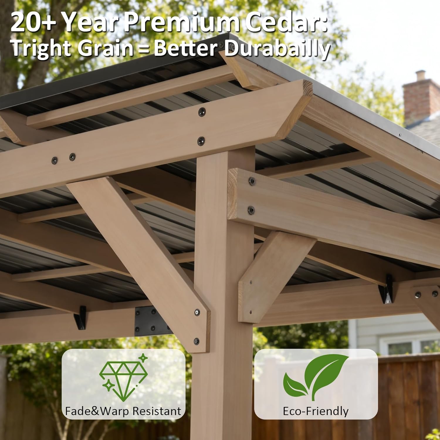 CHARMELEON Grill Gazebo 6 x 12 FT with Storage Cabinet & Bar Counter,Cedar Wood BBQ Gazebo,Permanent Patio Pavilion with Galvanized Steel Roof for Outdoor,Backyard,Garden,Deck-Gray Wood