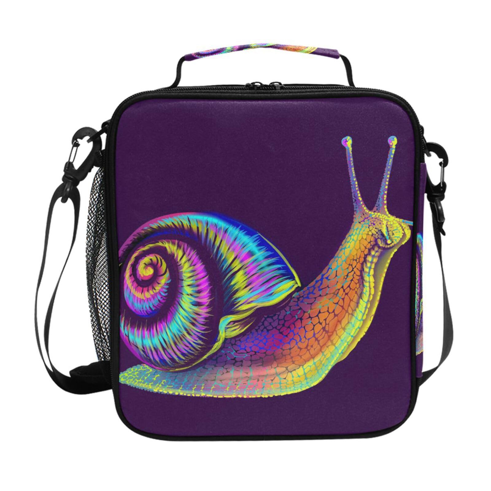 Mnsruu Snail Abstract Lunch Bag Kids Insulated Lunch Box Large Tote Bag Cold Thermal Freezable Shoulder Strap for Boys Girls School Picnic