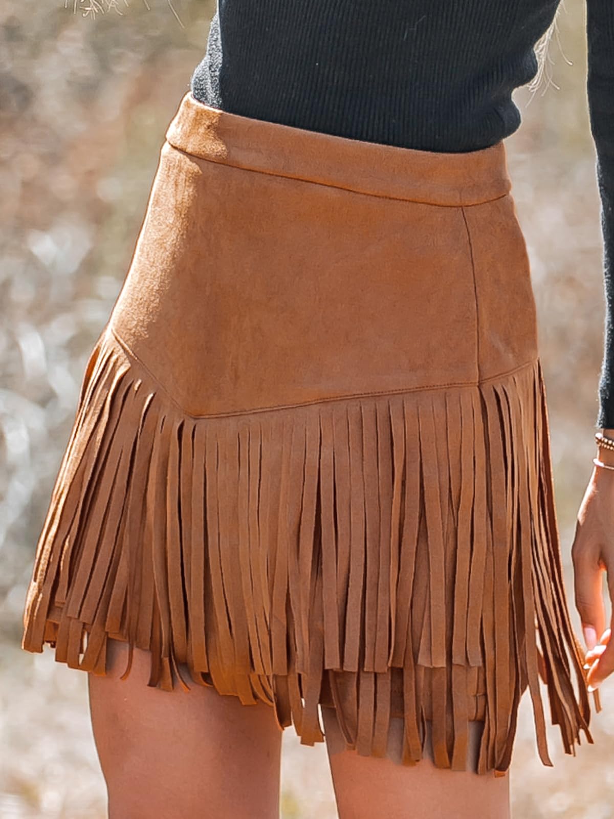 CUPSHE Minigonna da donna in terracotta a vita alta con frange casual aderente a trapezio da ufficio matita da donna