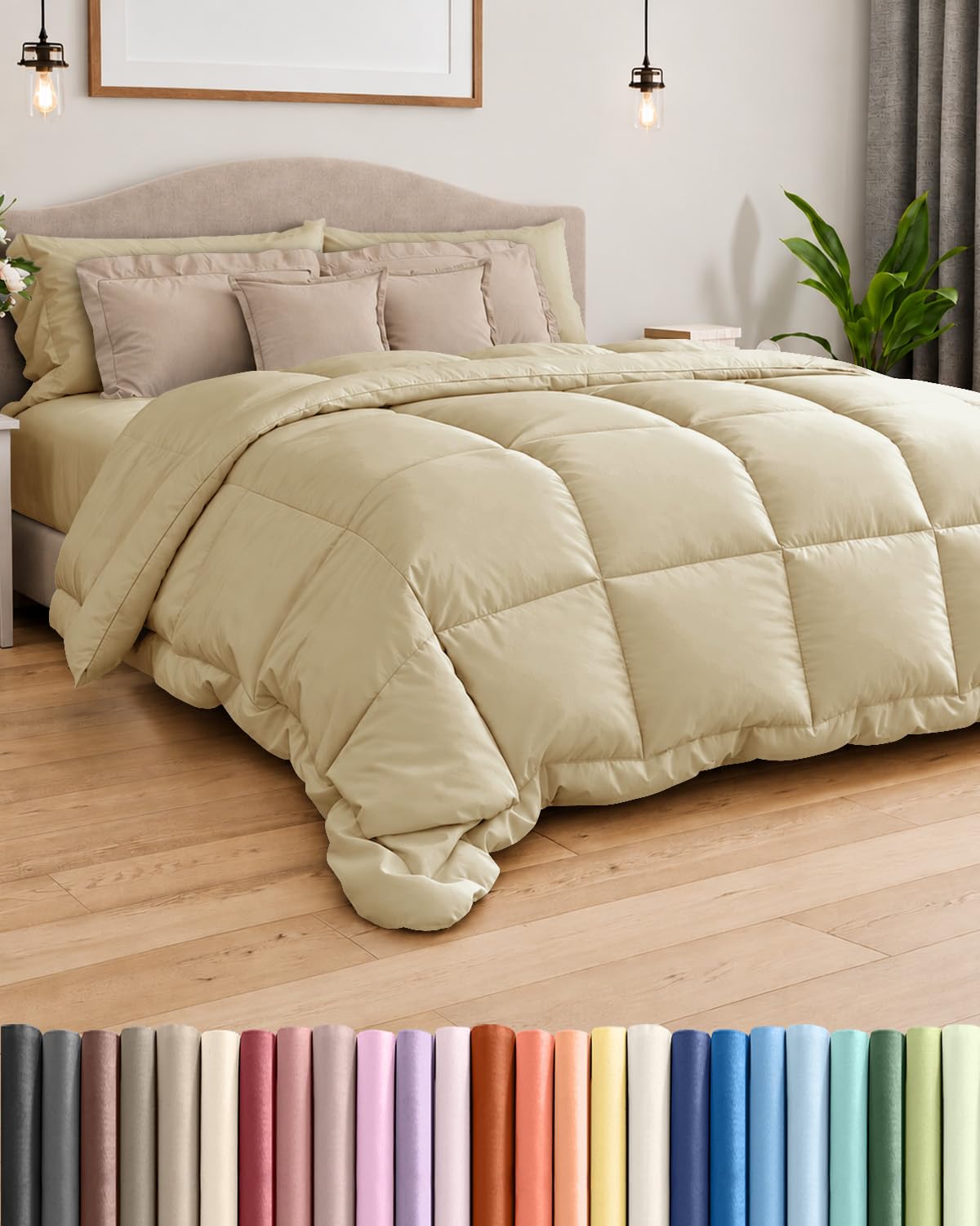 Comforter Queen Size - Down Alternative Duvet Insert - Beige, 88" x 88"