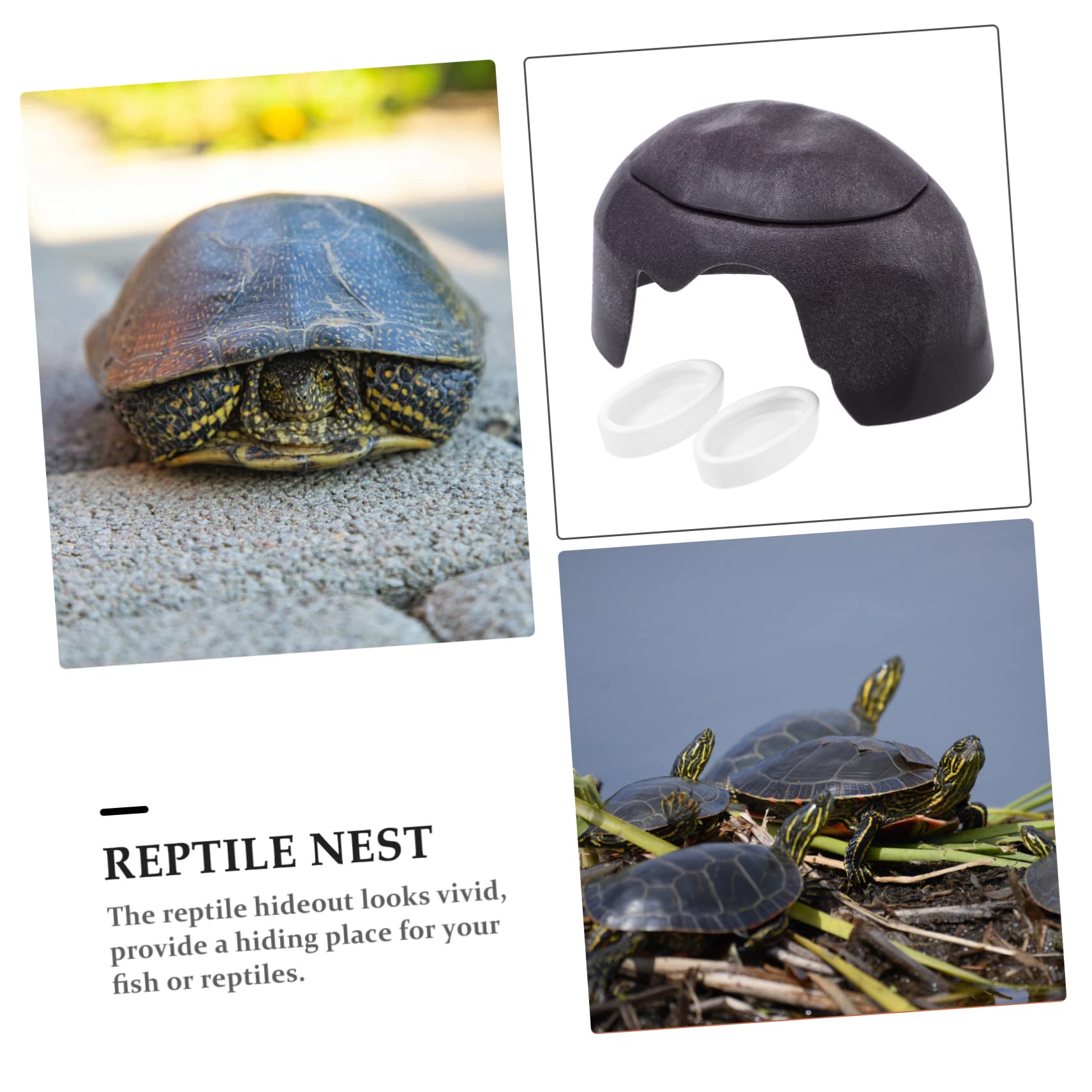 Cachette de Reptile en Céramique et Plastique pour Aquarium, 1 Set | Couleur Café, avec Gamelles, pour Poissons et Geckos, Décor de Bac, Format Adapté aux Vivariums
