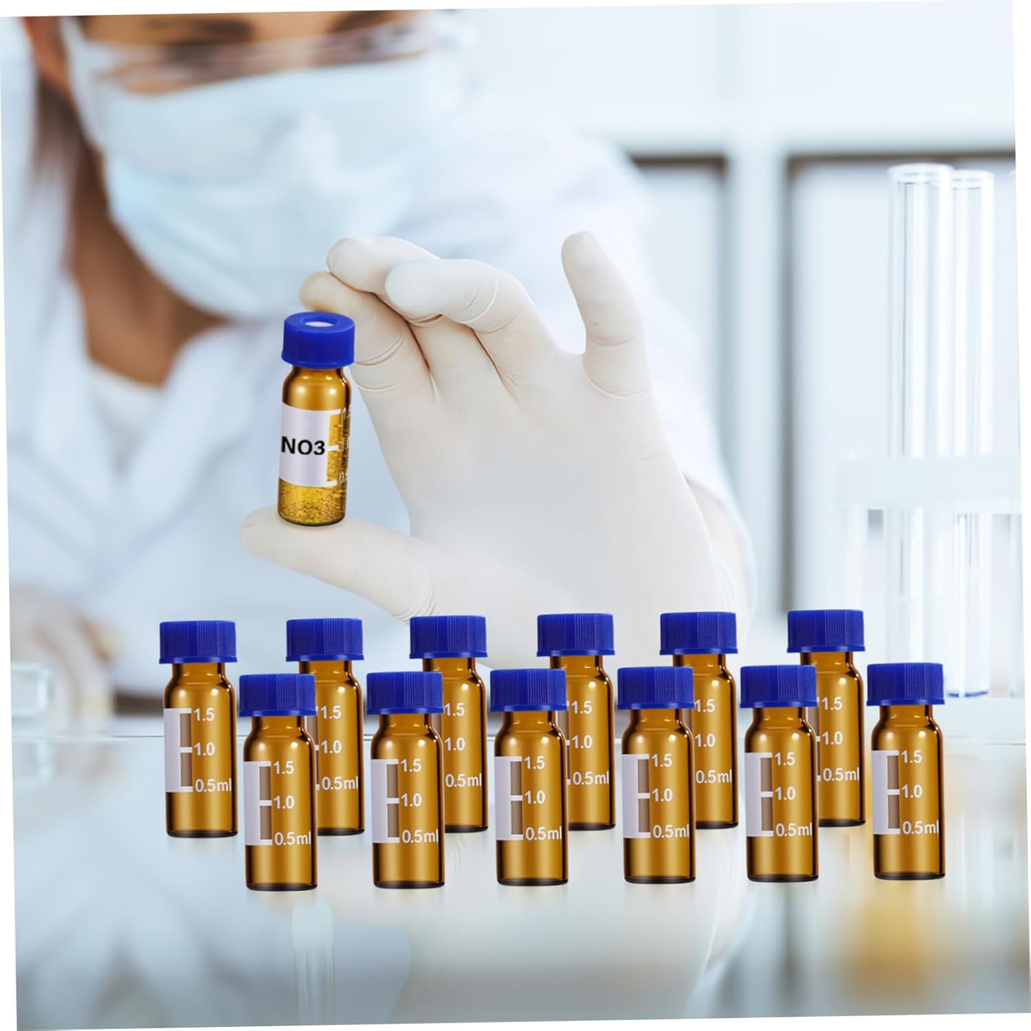 GLEAVI 4sets Small Sample Bottles Glass Vials with Caps 2ml Vials for Lab Use Amber Bottles 100pcs*4