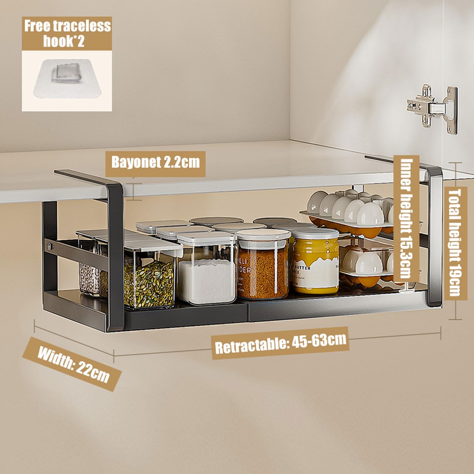 Mensola in metallo da appendere per armadio da cucina, armadio, ripiano inferiore per ufficio, bagno, armadio organizer cestino per appendere oggetti.