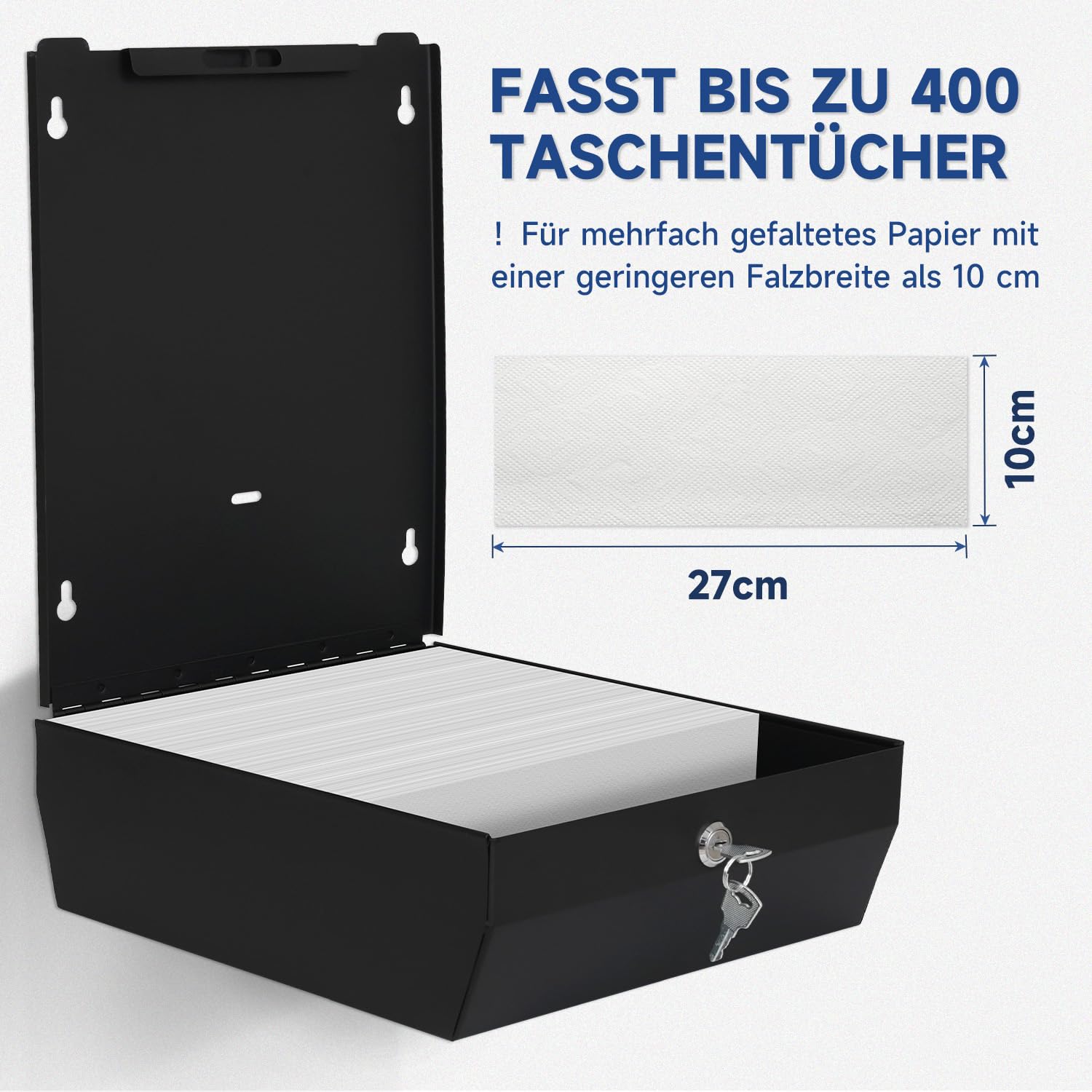 AIKE 400 Blatt Papierhandtuchspender Commercial Edelstahl Wandmontage mit Schloss AK5181 (H2 und Z/N-Falt gefaltet Größe 27 x 10 cm oder Kleiner)
