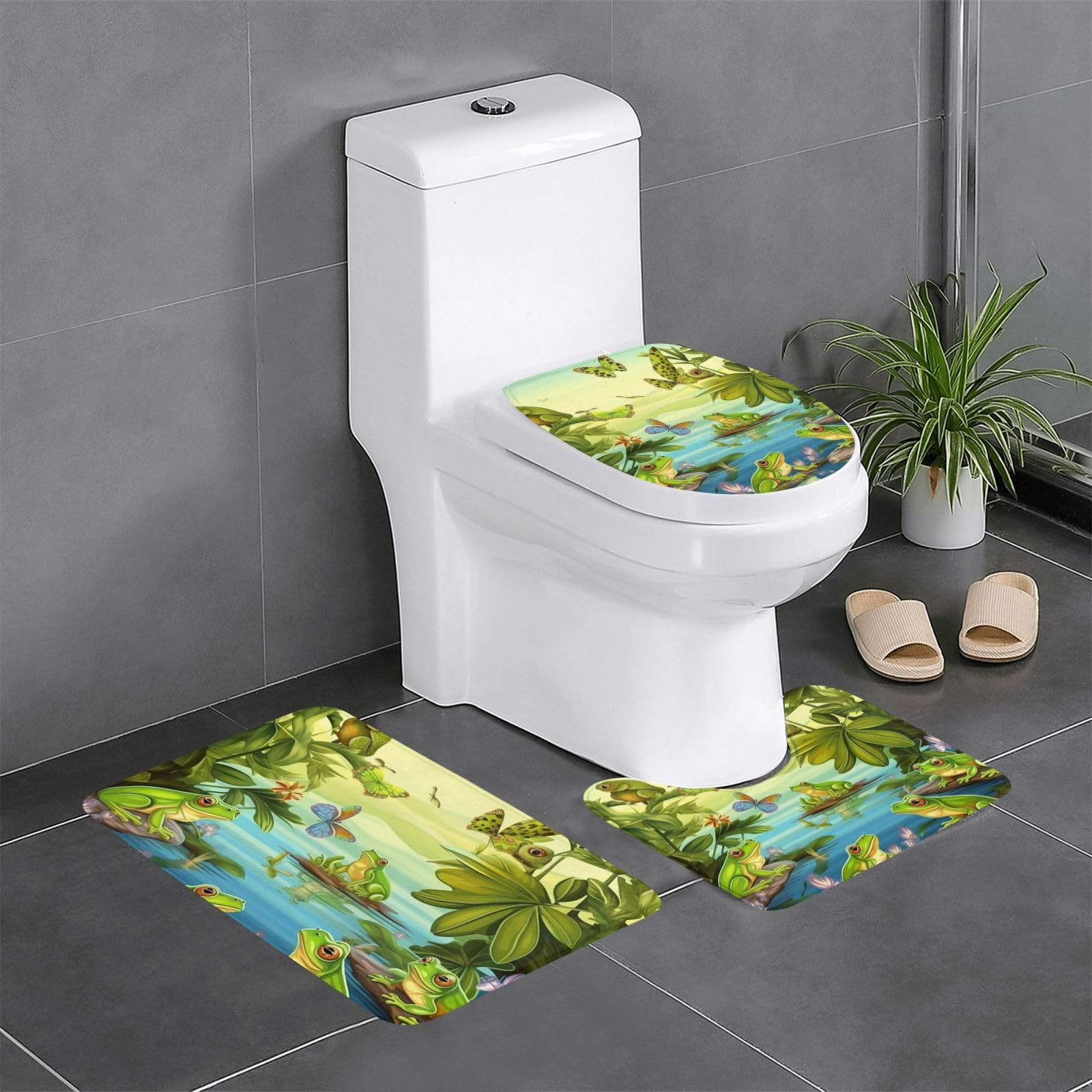 Lot de 3 tapis de bain en microfibre Frogs Sing avec contour U