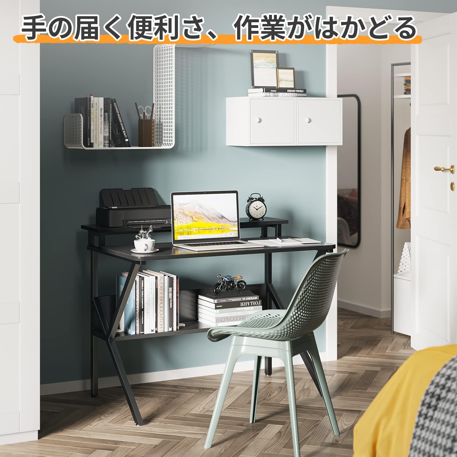 Amazon | 机 pcデスク パソコンデスク コンパクト モニター台付き 幅