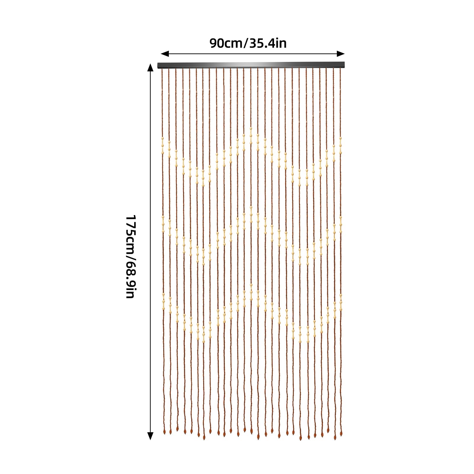 Rideau de perles en bois, en bambou, design rétro, 90 x 175 cm, respirant, avec traverses, en bois, comme cloison, décoration pour portes et balcons