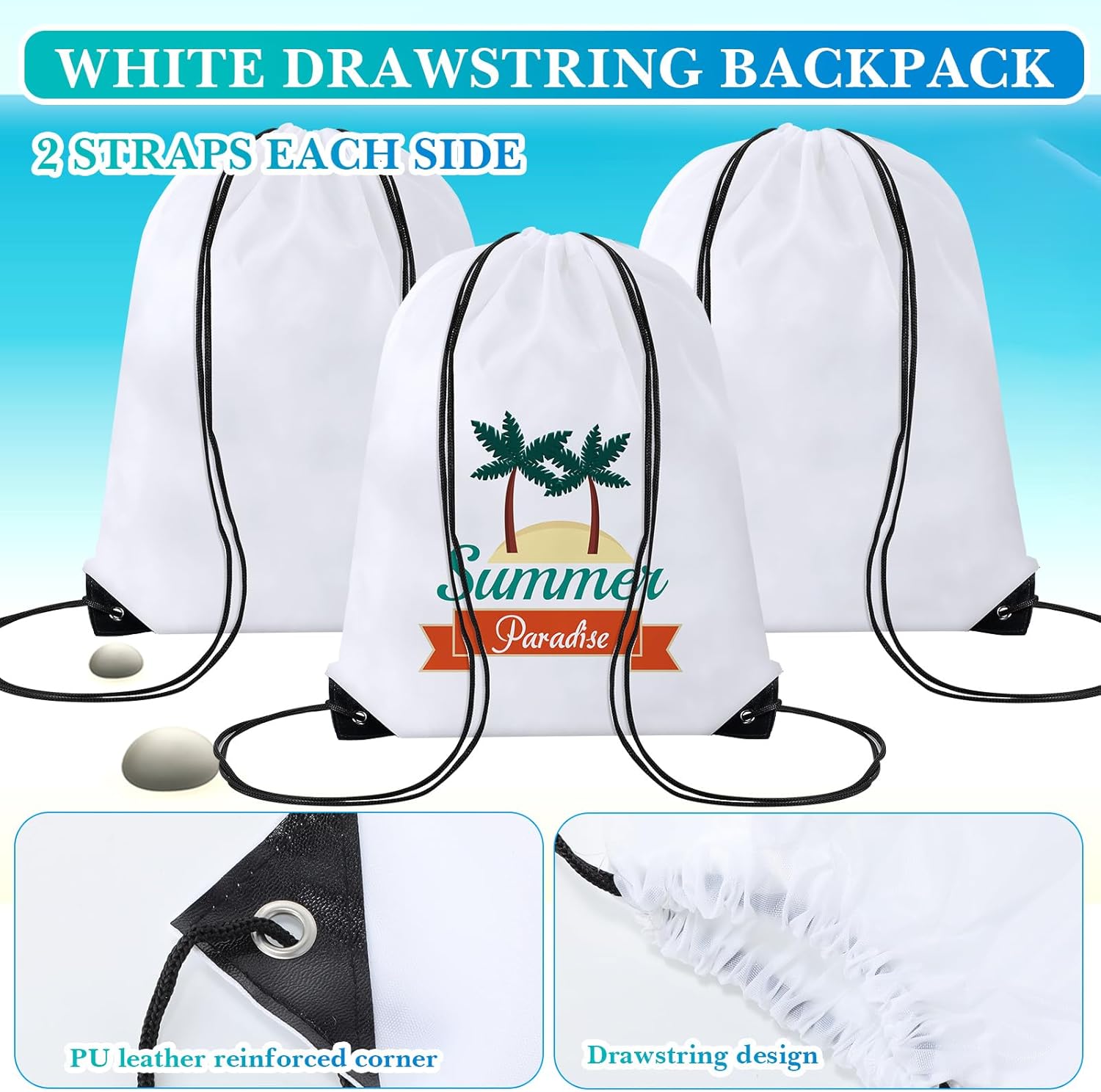 12 Set 20 oz Sublimation Aluminum Water Bottle and Sublimation Drawstring Bags Blank Metal White Sport Water Bottle with Drawstring Backpack for DIY