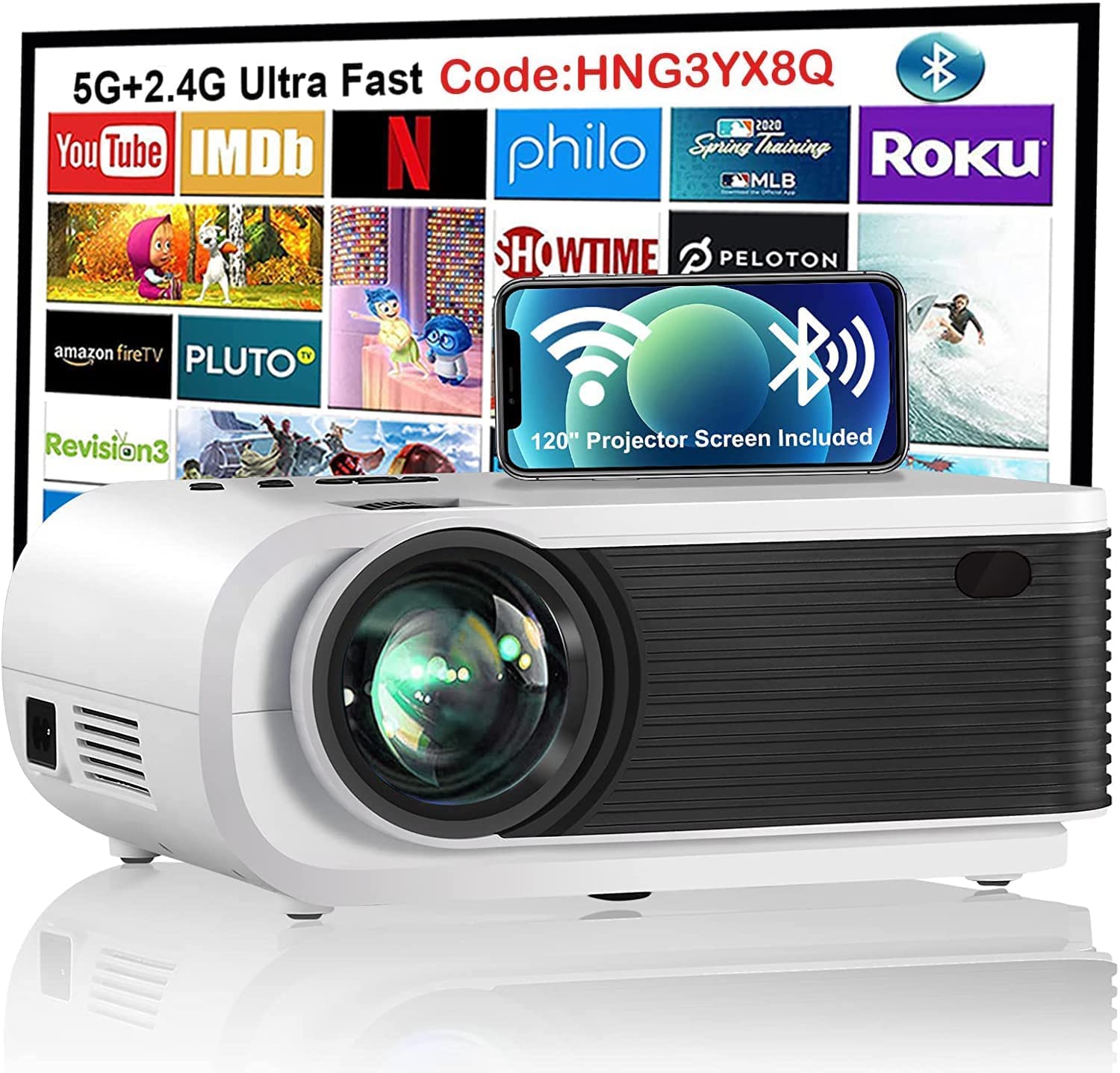 5G WiFi Bluetooth Projector, Support 1080P HD Mini Projector, Portable Outdoor Projector with Bag, Home Theater Video Projector, HDMI, USB, VGA, PC, TV Box, iOS & Android Phone