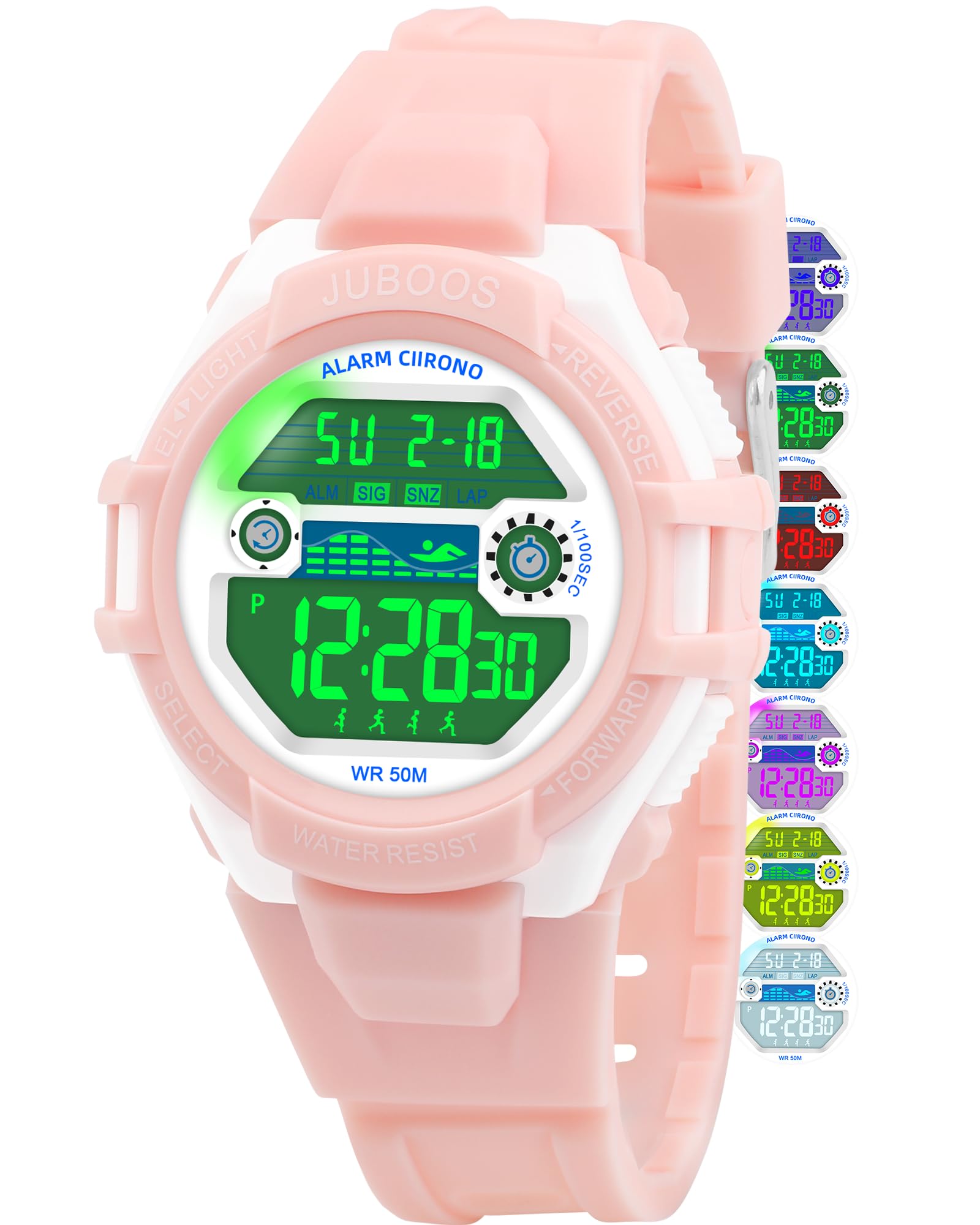 Juboos Kinder Digitaluhren Jungen Mädchen,7 Farben LED-Licht,30M Wasserdicht, mit Alarm,Stoppuhr Outdoor Armbanduhr für Kinder 5-16 Jahre