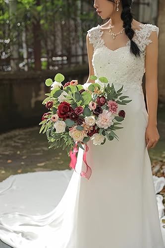 Miniatura 10 de YYHUAWU Juego combinado de flores artificiales con tallos para bricolaje ramos de boda centros de mesa arreglos florales decoración de baby shower