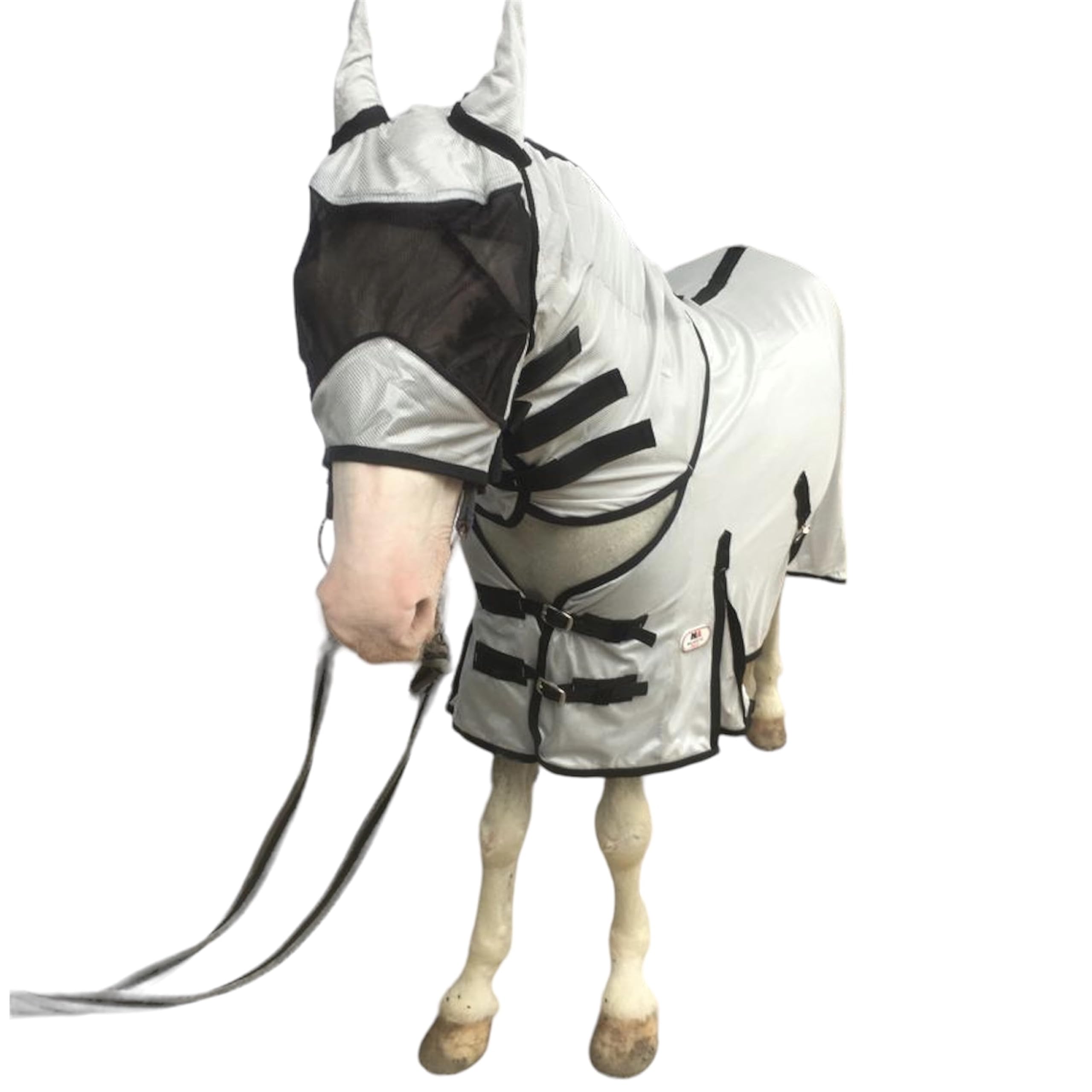 Majestic Ally Sábana para moscas de caballo con cubierta para el cuello y máscara para la cabeza, protección transpirable contra rayos UV y mordeduras, correas ajustables para el cuerpo, accesorio de