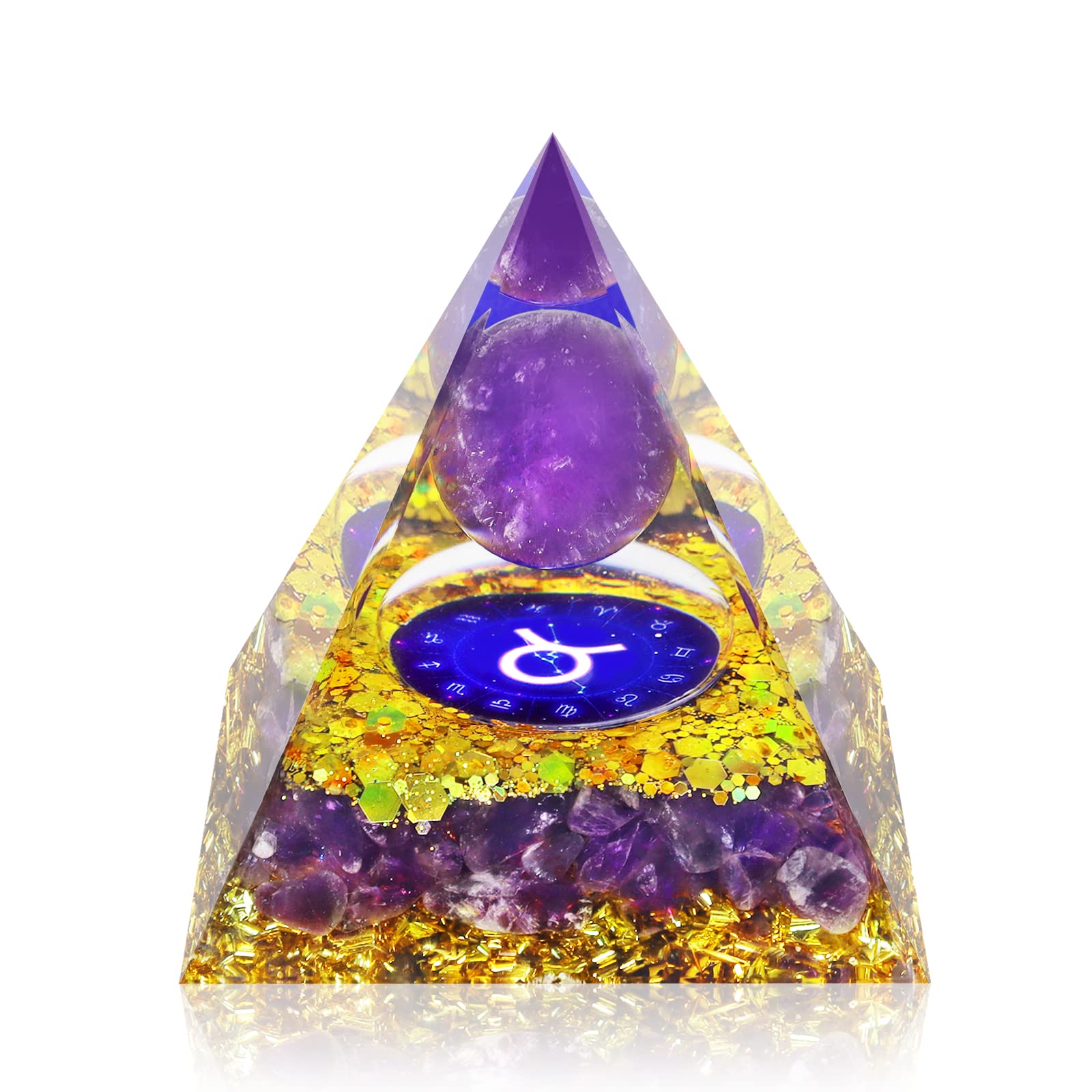 Taurus Zodiac Crystal Pyramid, Natural Amethyst Crystal, Healing Crystals Pyramid for Positive Energy, Unique Constellation Pyramid for Protection Chakra, Healing Money Health