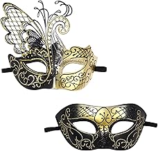 Oidea Couples Masquerade Mask Set: Shiny Rhinestones Metal Mask Butterfly Costume Ball Prom Party Venetian Mardi Gras Mask